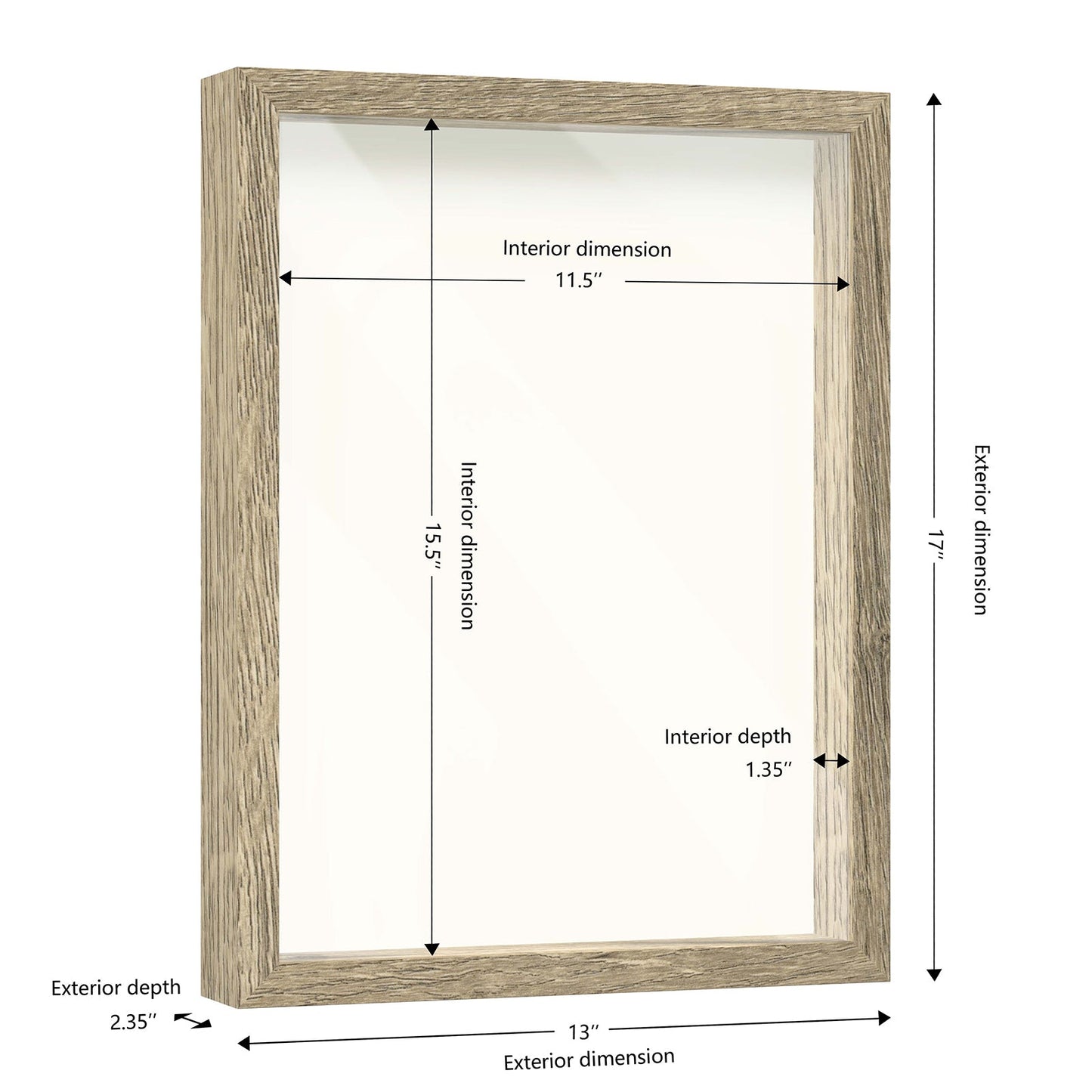 12" x 16" Natural Driftwood Finish MDF Wood Shadow Box Frame