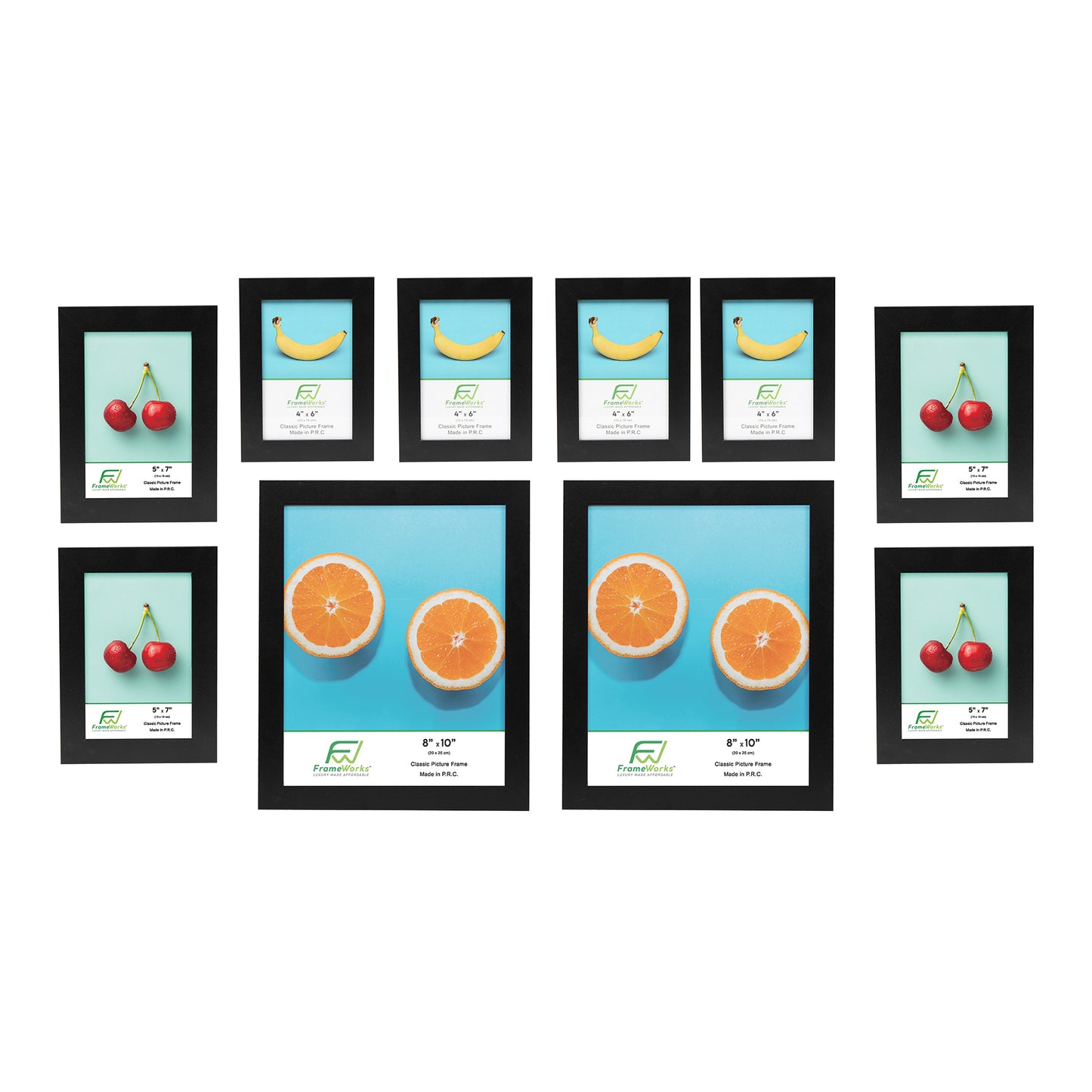 10 Piece Black Wood Picture Frame Collage Set with Tempered Glass