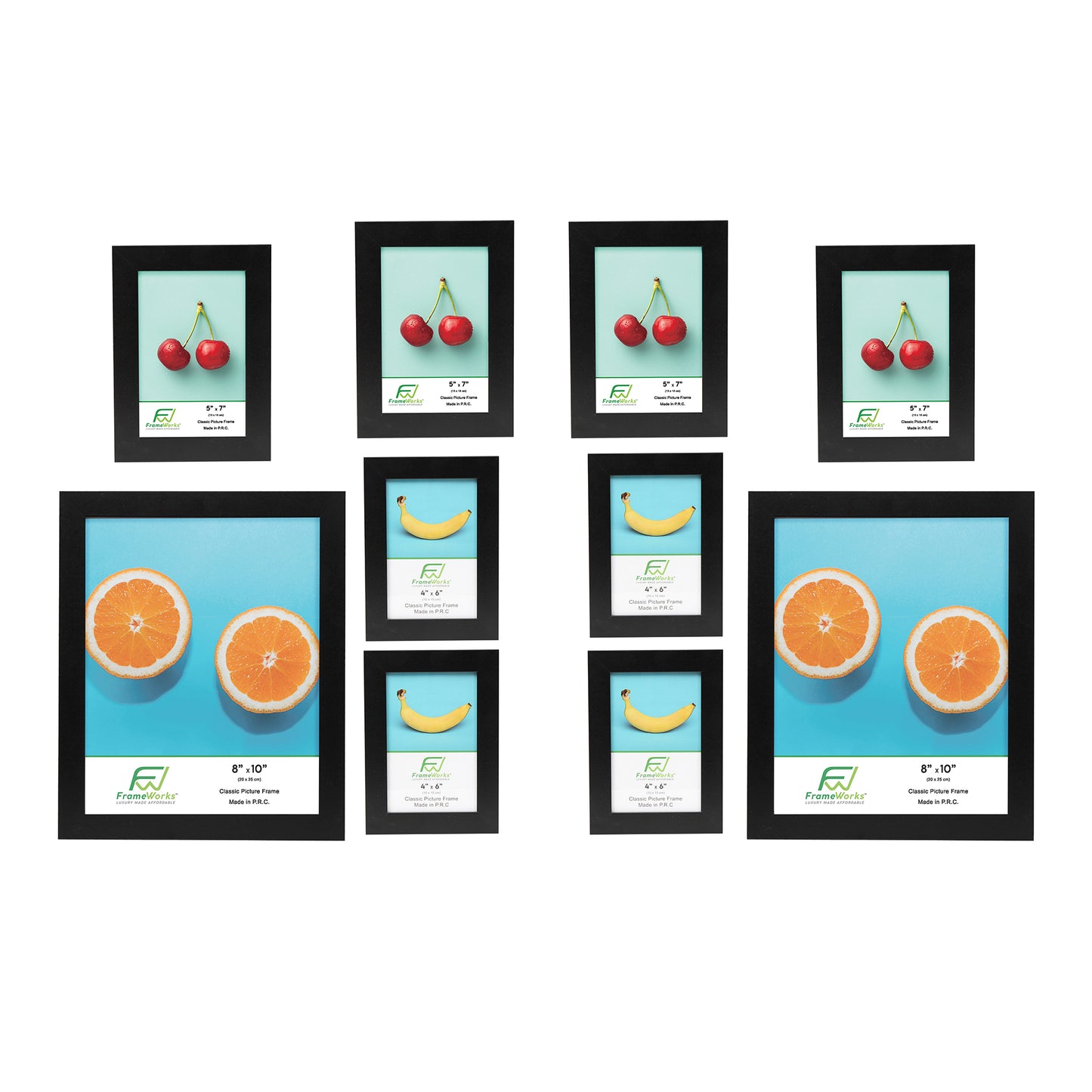 10 Piece Black Wood Picture Frame Collage Set with Tempered Glass