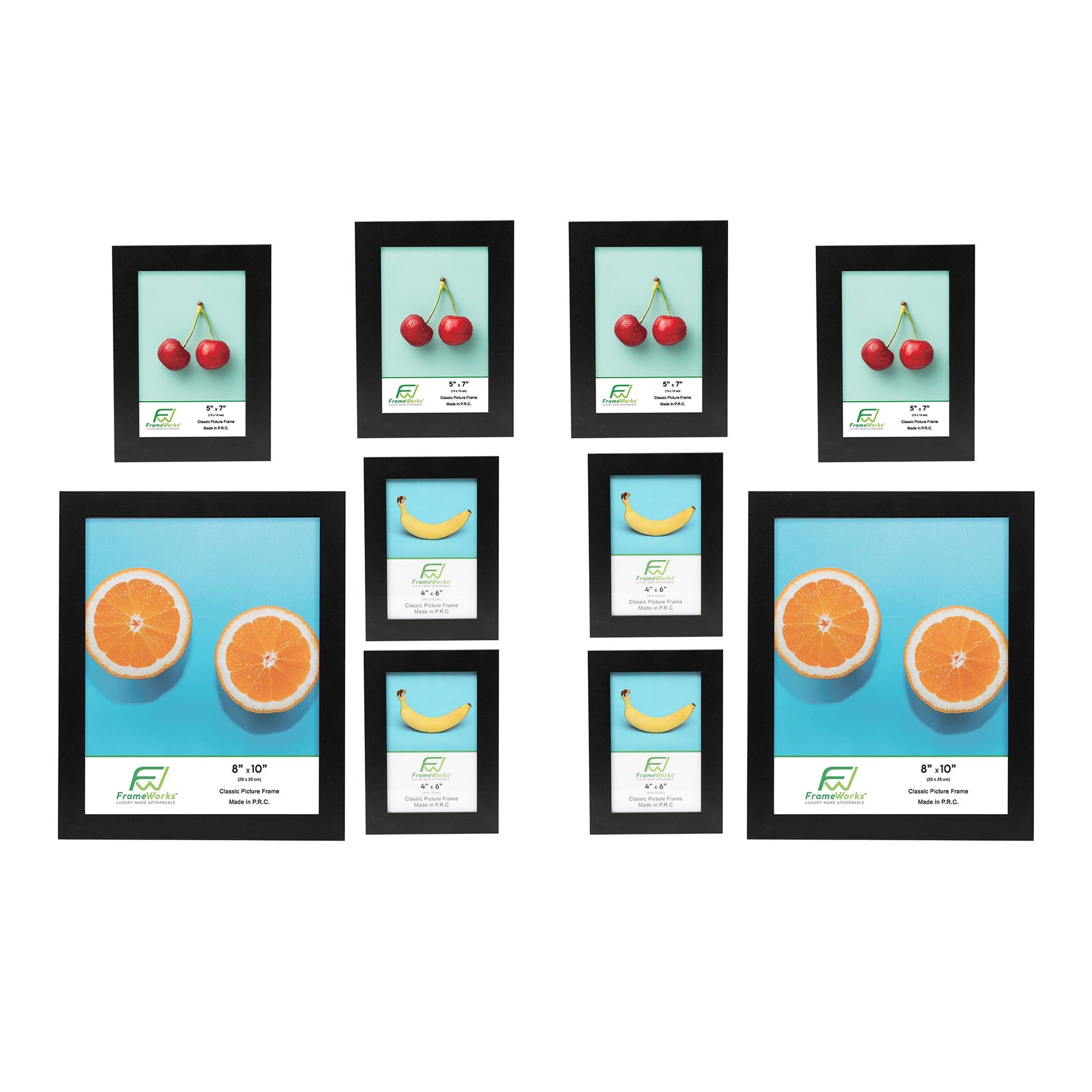 10 Piece Black Wood Picture Frame Collage Set with Tempered Glass