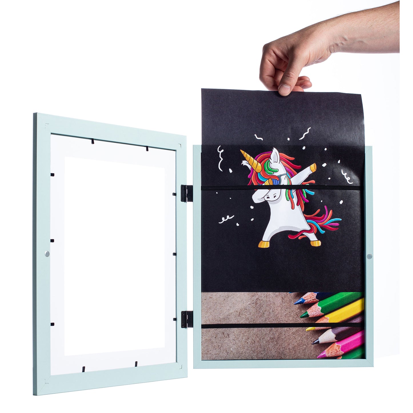 10" x 12.5" Light Blue MDF Wood Children's Art Picture Frame with Elastic Straps