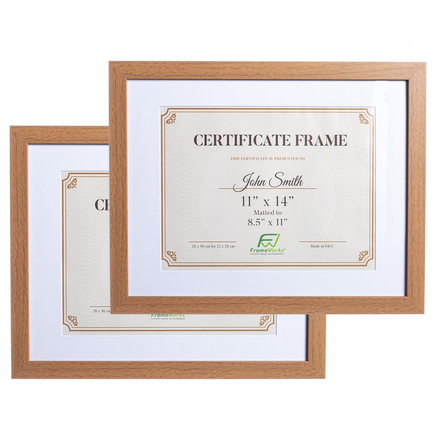 11" x 14” Classic Light Oak Wood Document Frame with Tempered Glass, 8.5" x 11" Matted