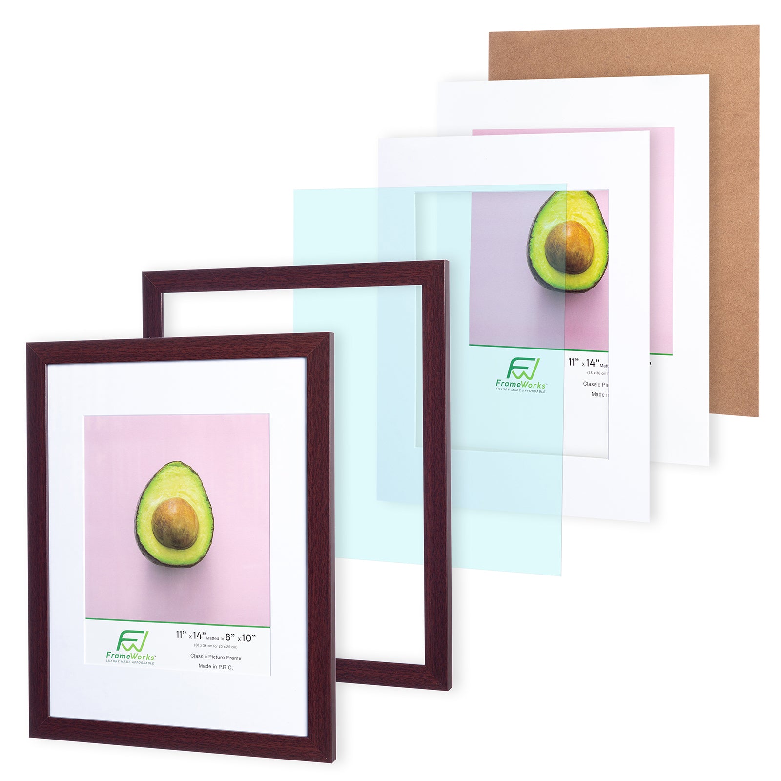 11" x 14” Classic Mahogany Wood Picture Frame with Tempered Glass, 8" x 10" Matted