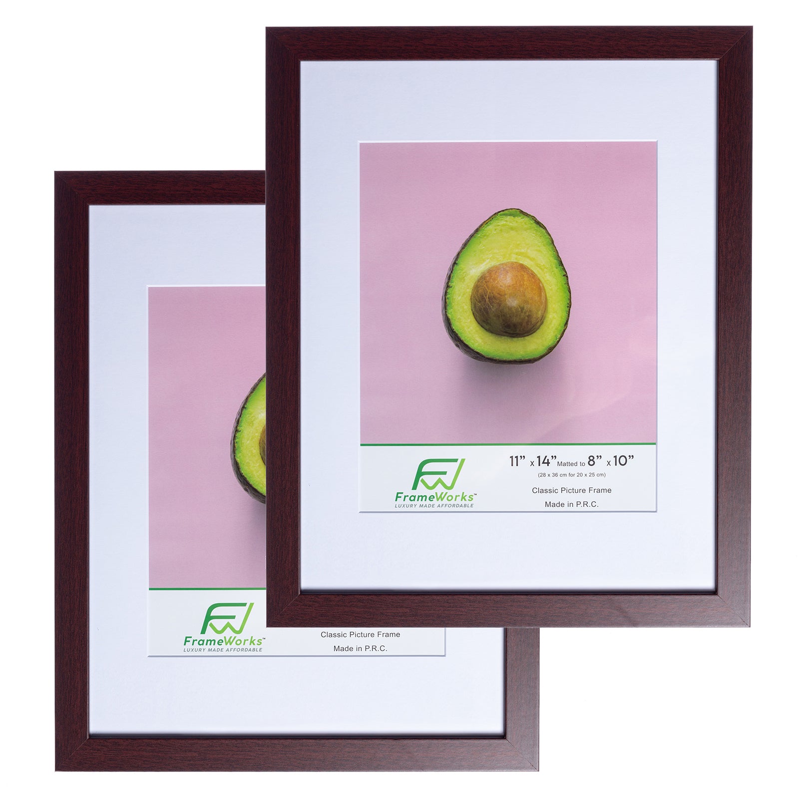 11" x 14” Classic Mahogany Wood Picture Frame with Tempered Glass, 8" x 10" Matted