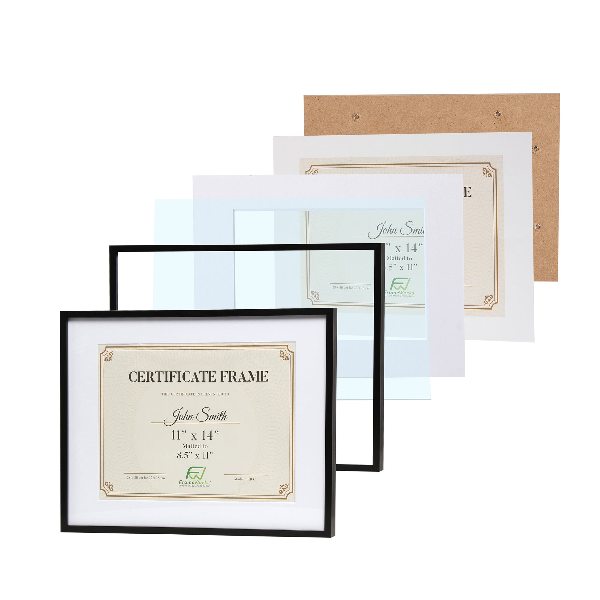 11" x 14" Deluxe Black Aluminum Contemporary Diploma Picture Frame, 8.5" x 11" Matted