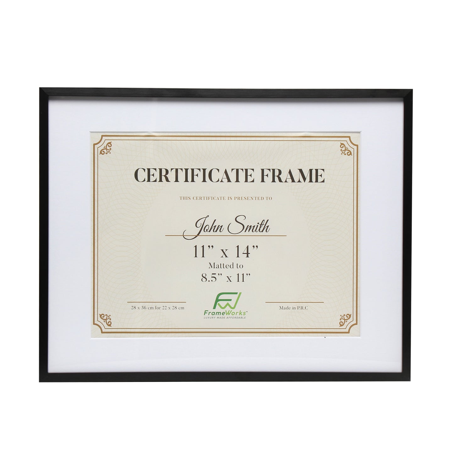 11" x 14" Deluxe Black Aluminum Contemporary Diploma Picture Frame, 8.5" x 11" Matted