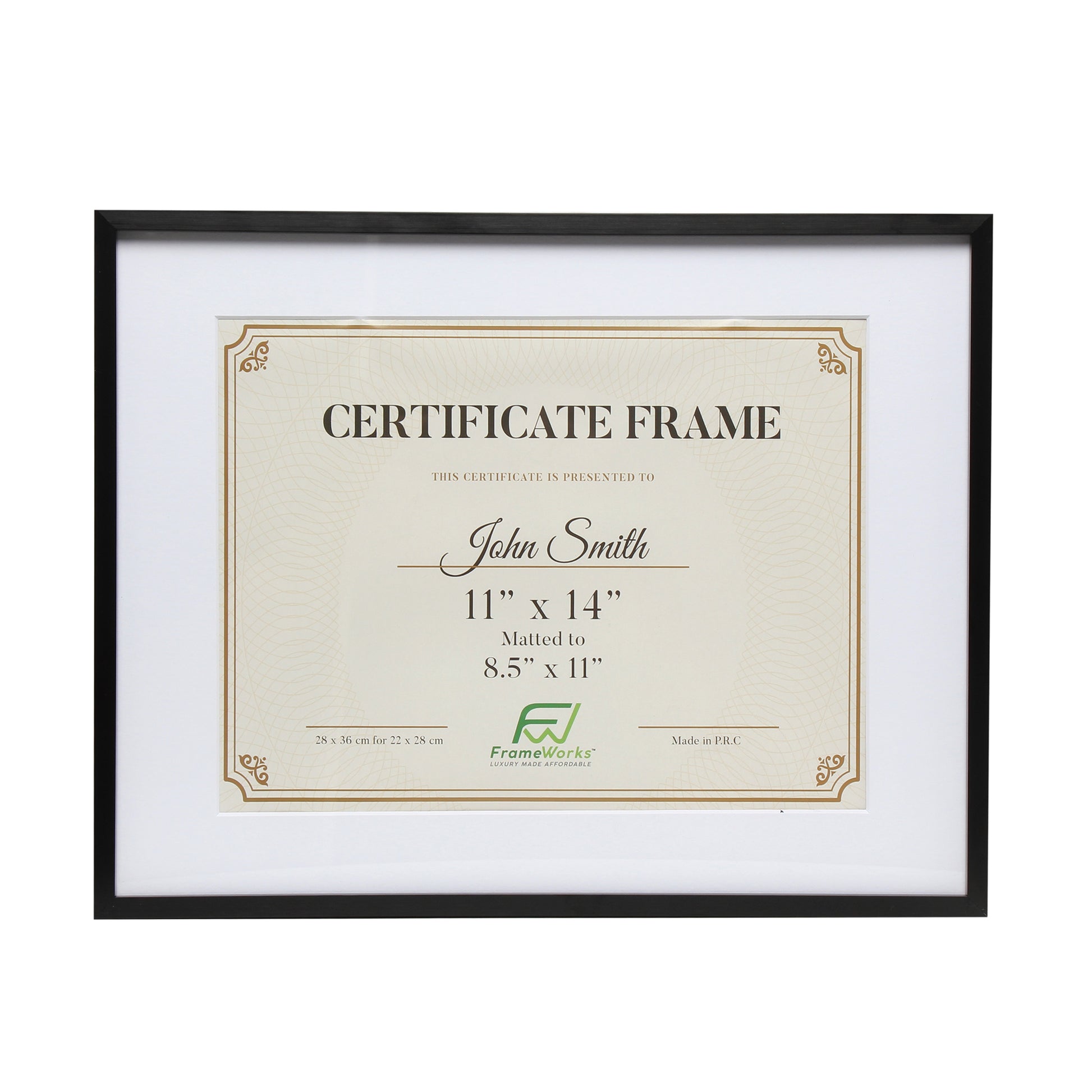 11" x 14" Deluxe Black Aluminum Contemporary Diploma Picture Frame, 8.5" x 11" Matted
