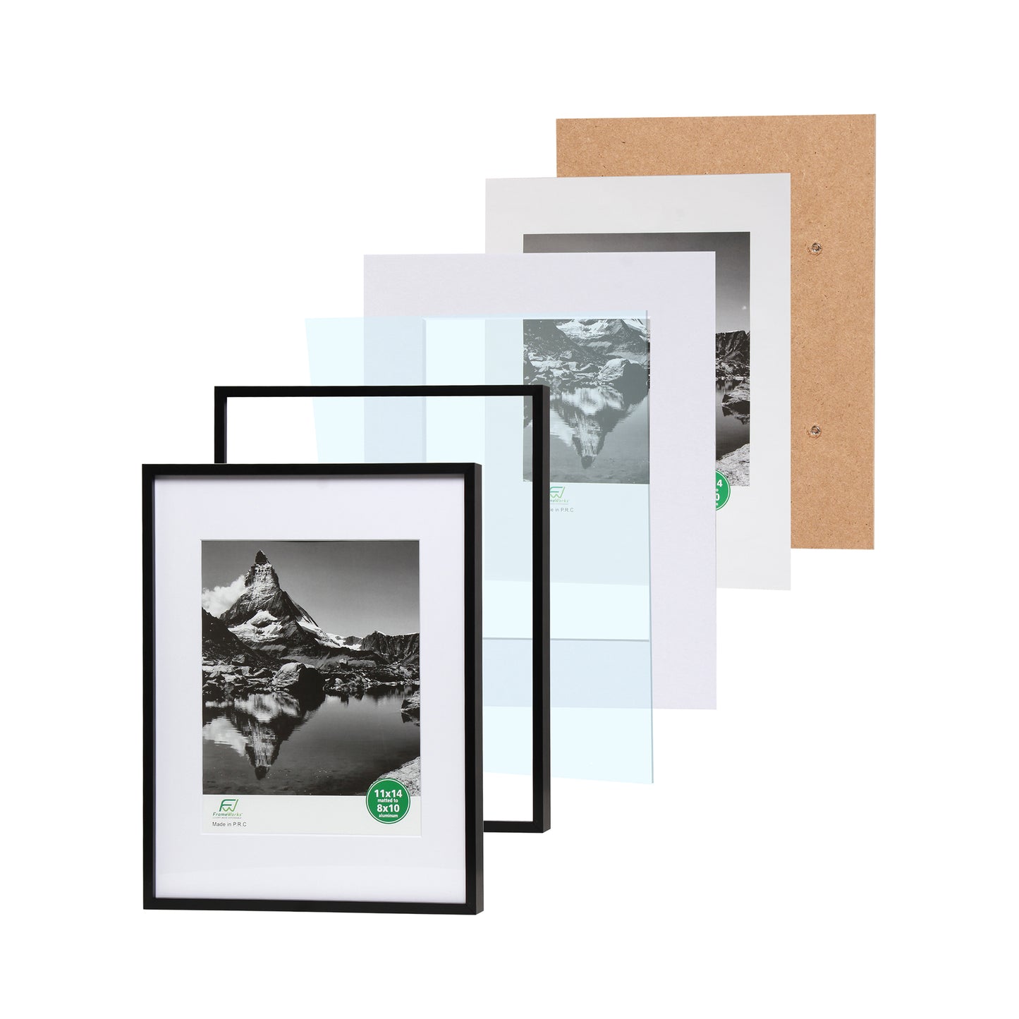 11" x 14" Deluxe Black Aluminum Contemporary Picture Frame, 8" x 10" Matted