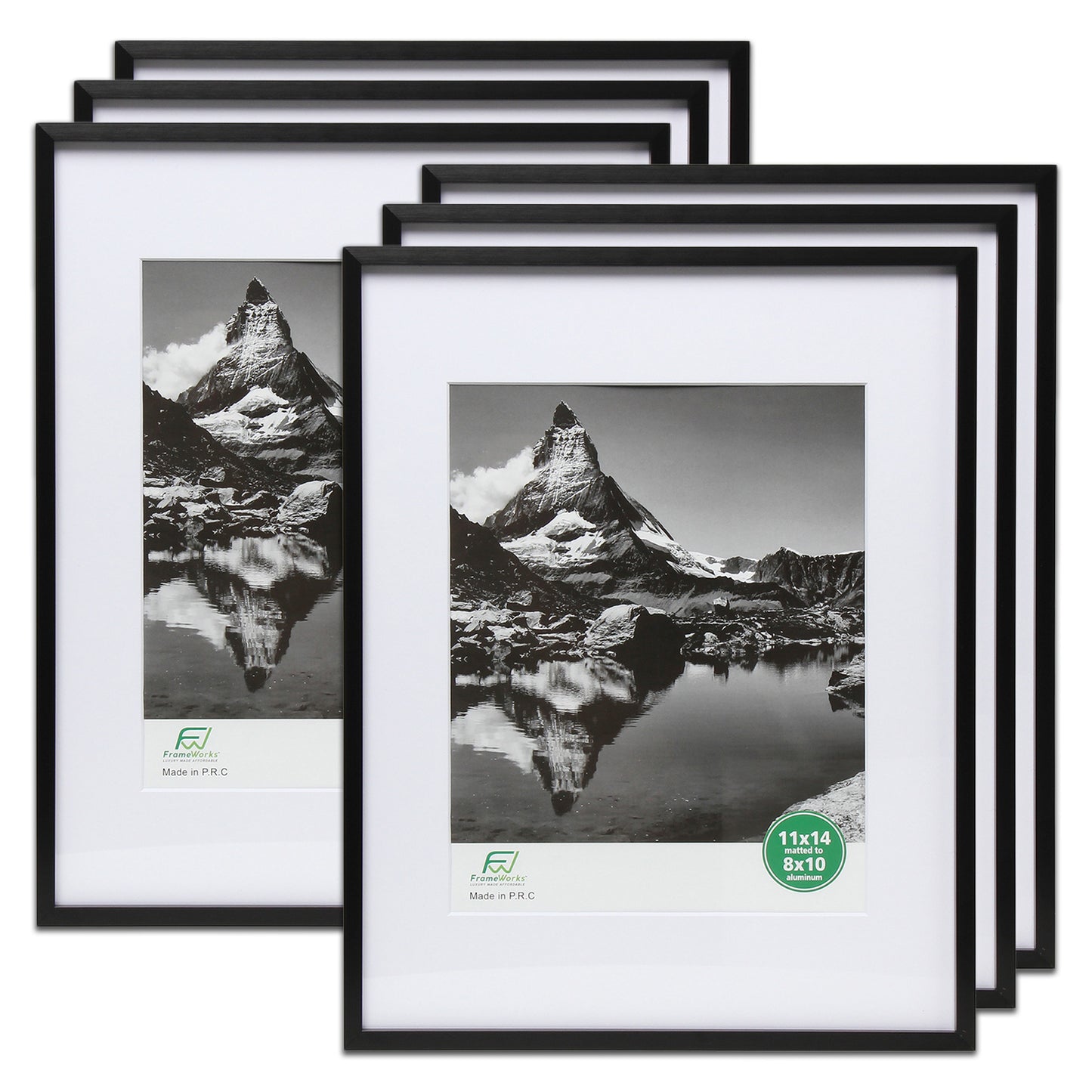 11" x 14" Deluxe Black Aluminum Contemporary Picture Frame, 8" x 10" Matted