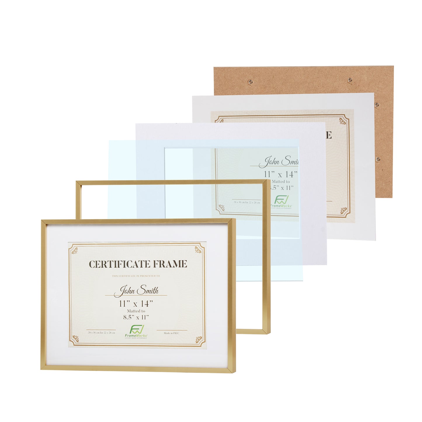 11" x 14" Deluxe Brass Gold Aluminum Contemporary Diploma Picture Frame, 8.5" x 11" Matted