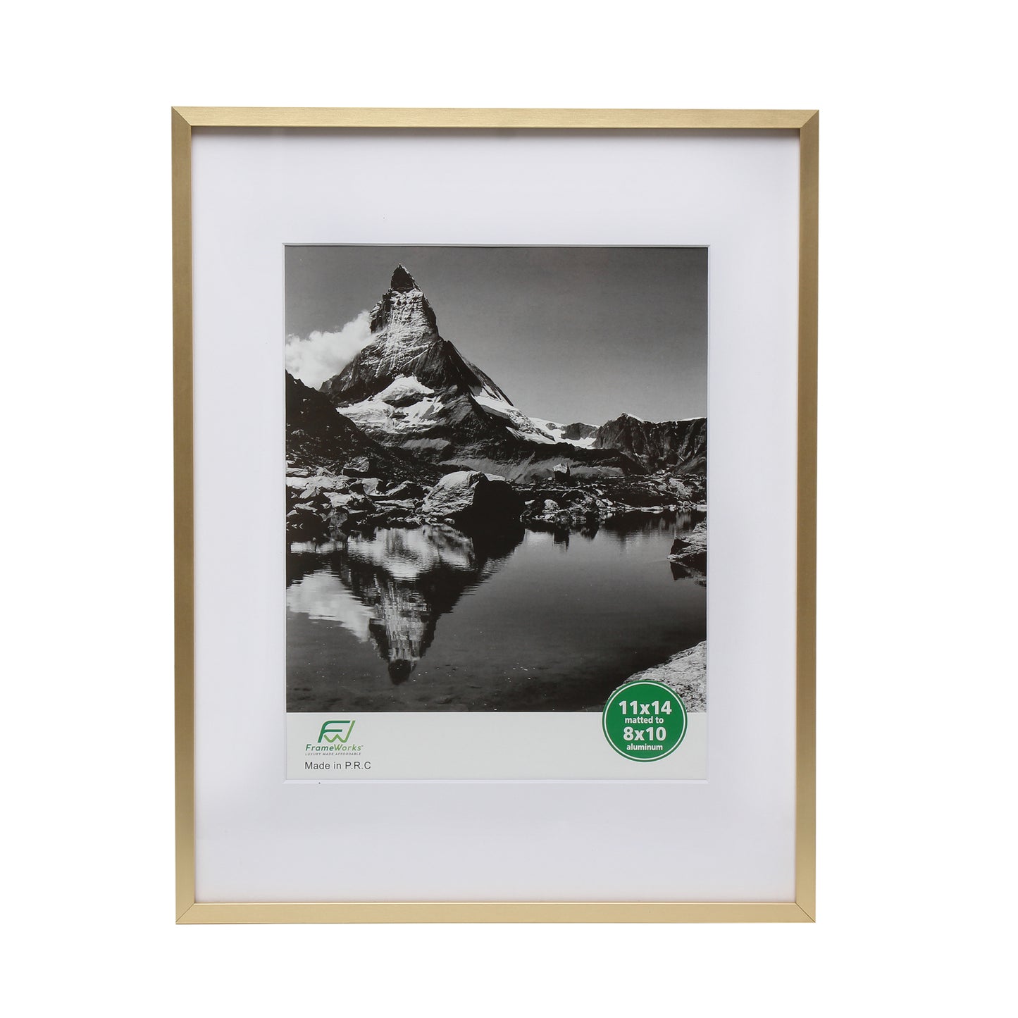 11" x 14" Deluxe Brass Gold Aluminum Contemporary Picture Frame, 8" x 10" Matted