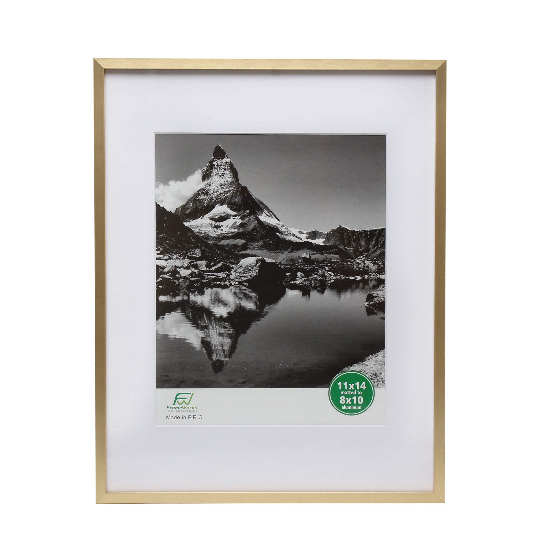 11" x 14" Deluxe Brass Gold Aluminum Contemporary Picture Frame, 8" x 10" Matted