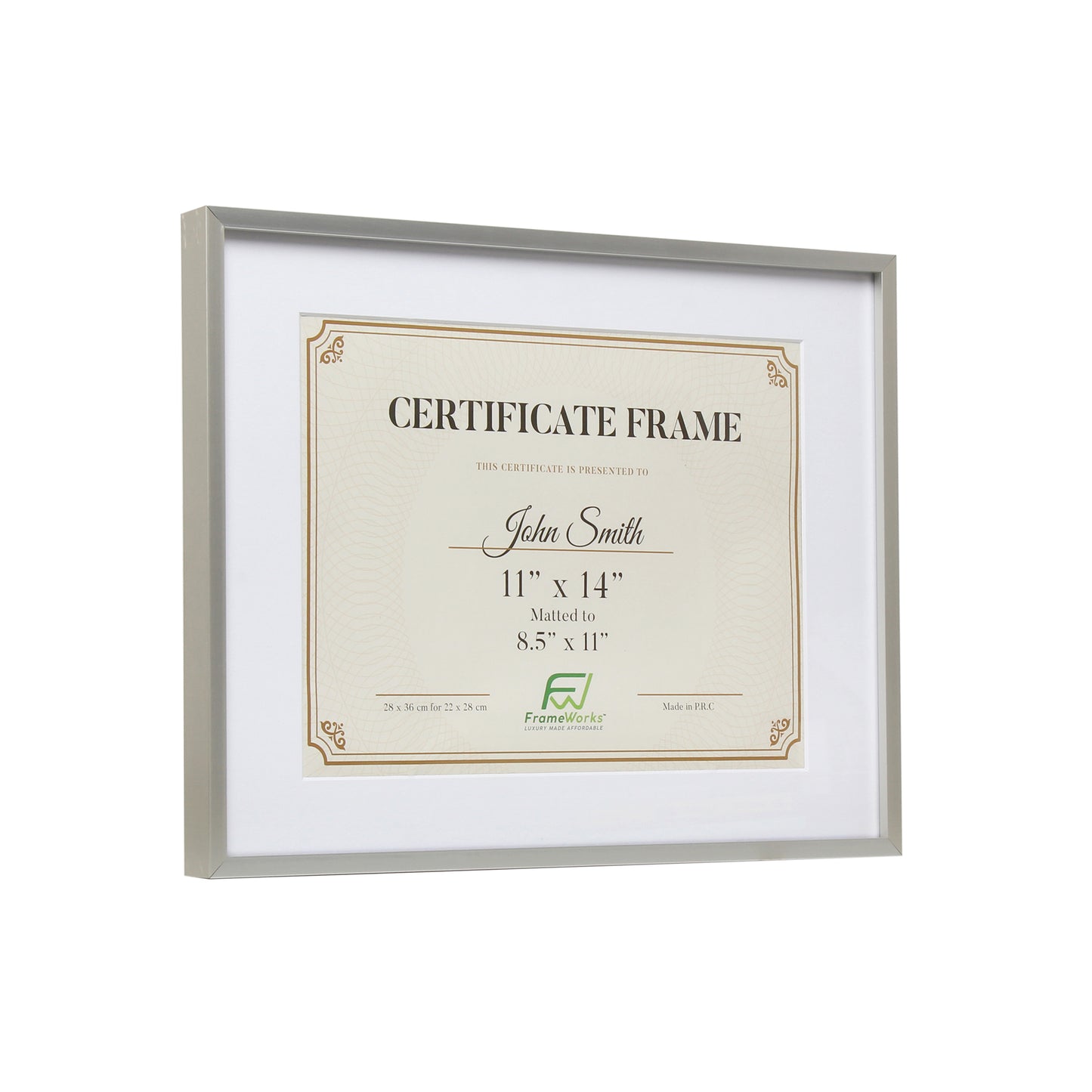 11" x 14" Deluxe Silver Aluminum Contemporary Diploma Picture Frame, 8.5" x 11" Matted