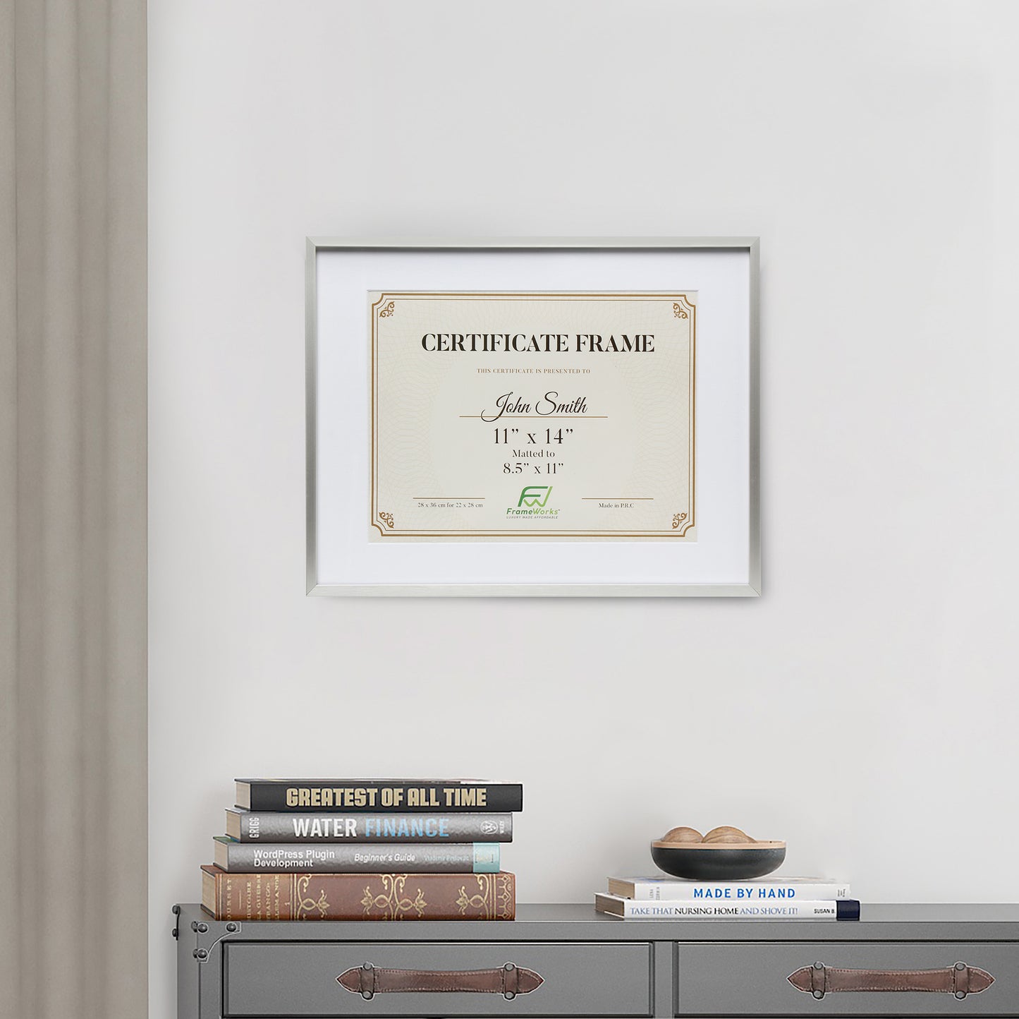 11" x 14" Deluxe Silver Aluminum Contemporary Diploma Picture Frame, 8.5" x 11" Matted