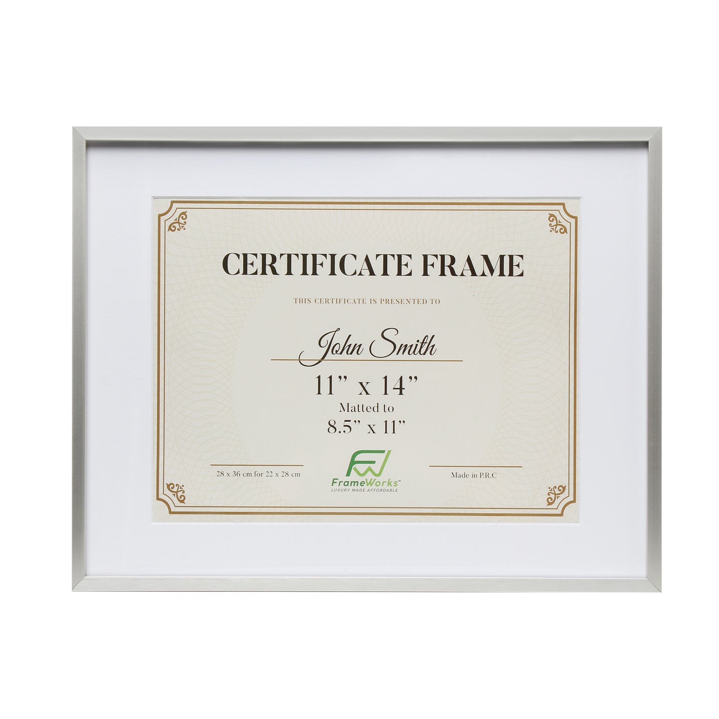 11" x 14" Deluxe Silver Aluminum Contemporary Diploma Picture Frame, 8.5" x 11" Matted