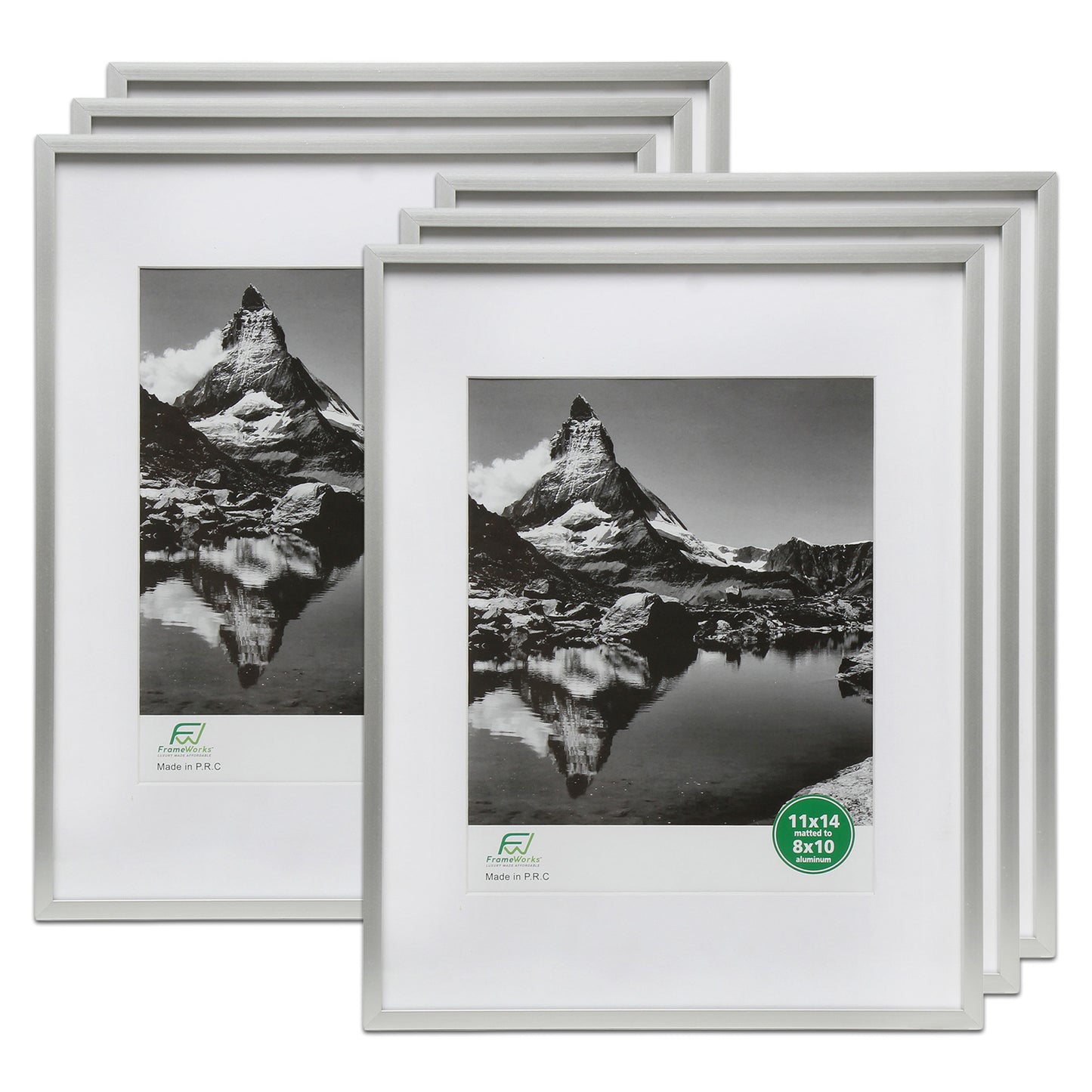 11" x 14" Deluxe Silver Aluminum Contemporary Picture Frame, 8" x 10" Matted