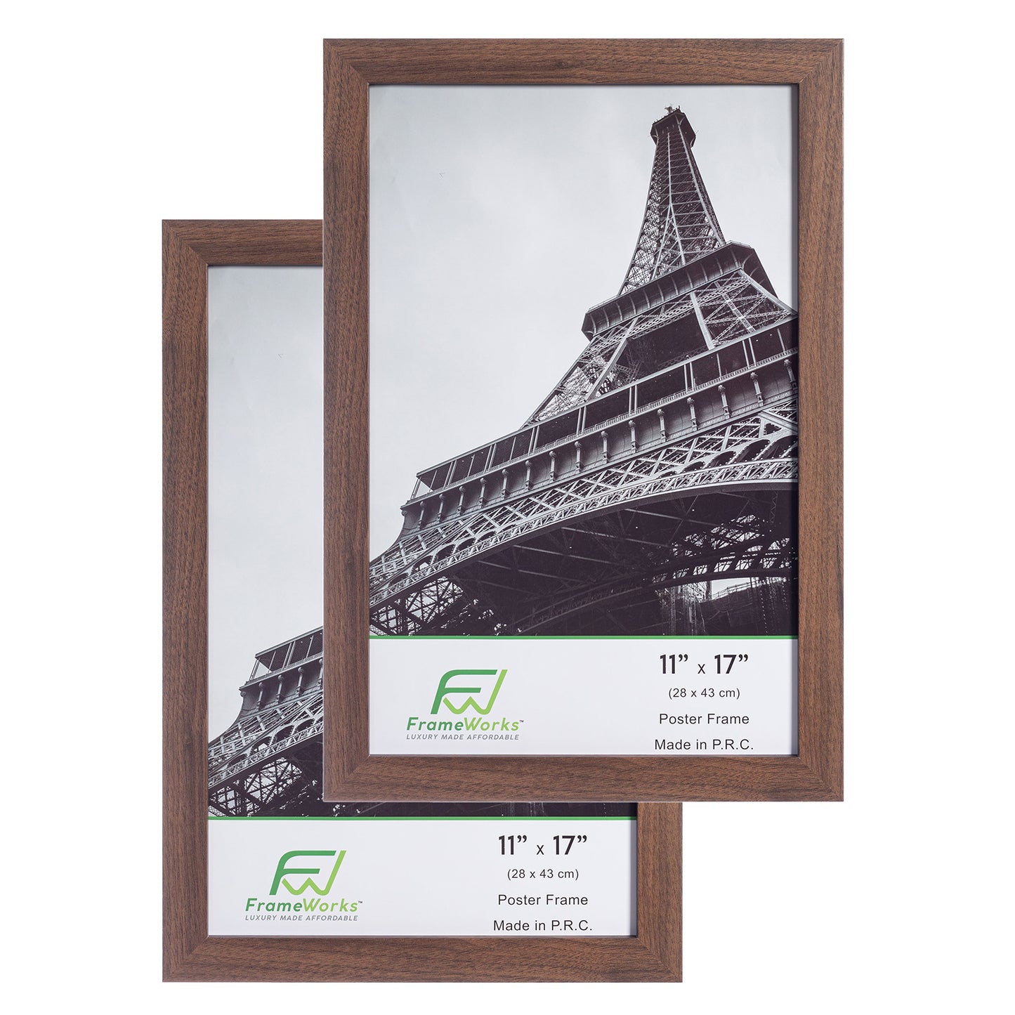 11" x 17" Dark Oak Wood 2-Pack Back-Loading Poster Frames