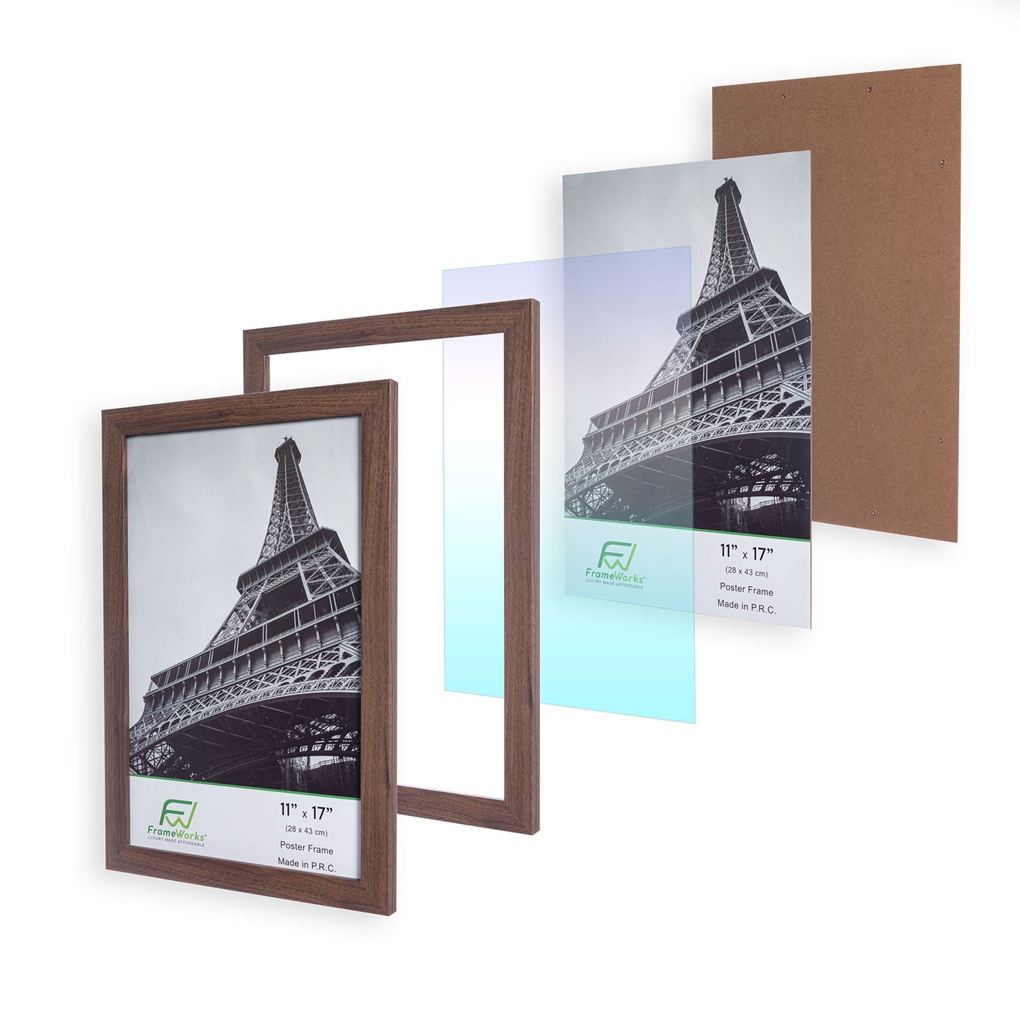 11" x 17" Dark Oak Wood 2-Pack Back-Loading Poster Frames
