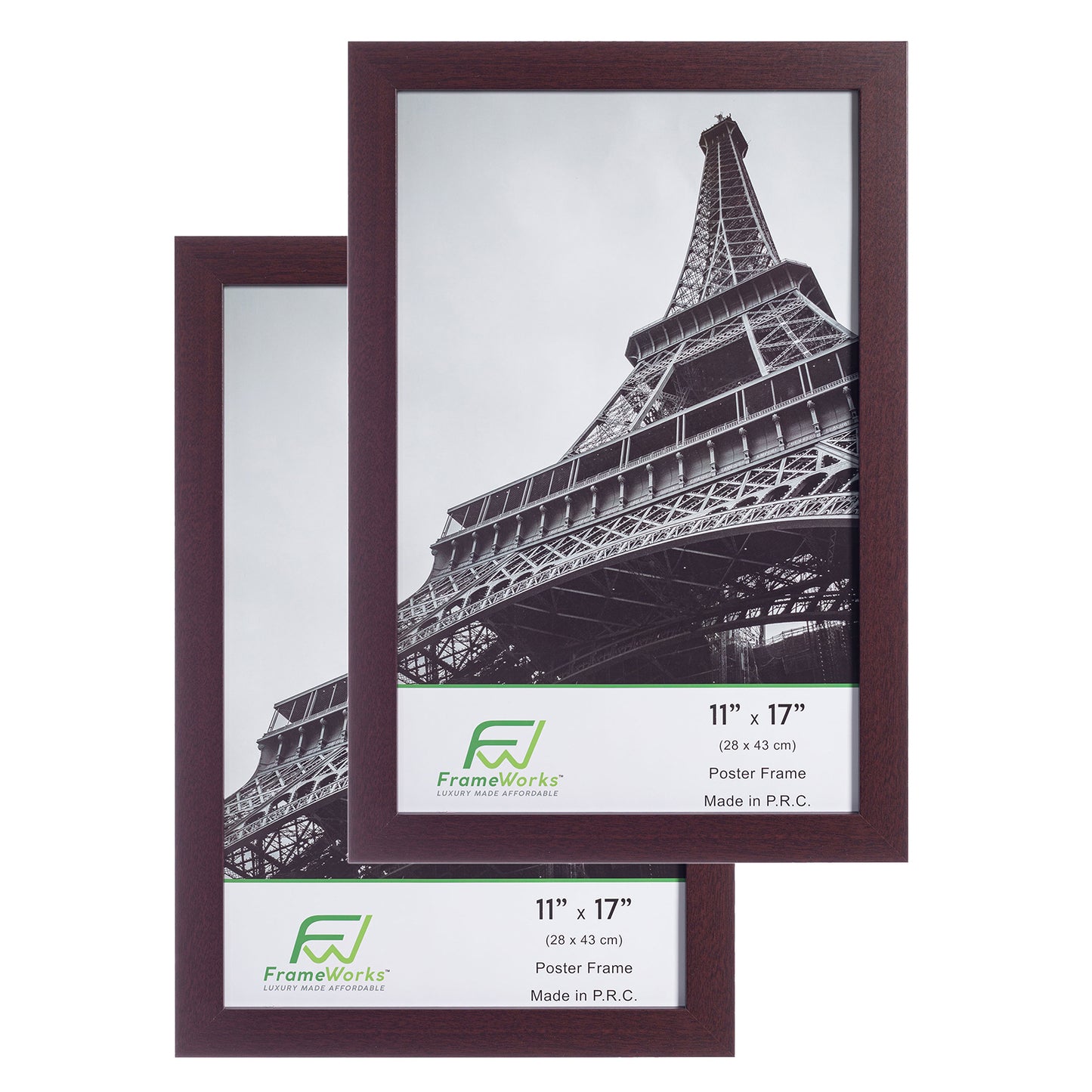 11" x 17" Mahogany Wood 2-Pack Back-Loading Poster Frames