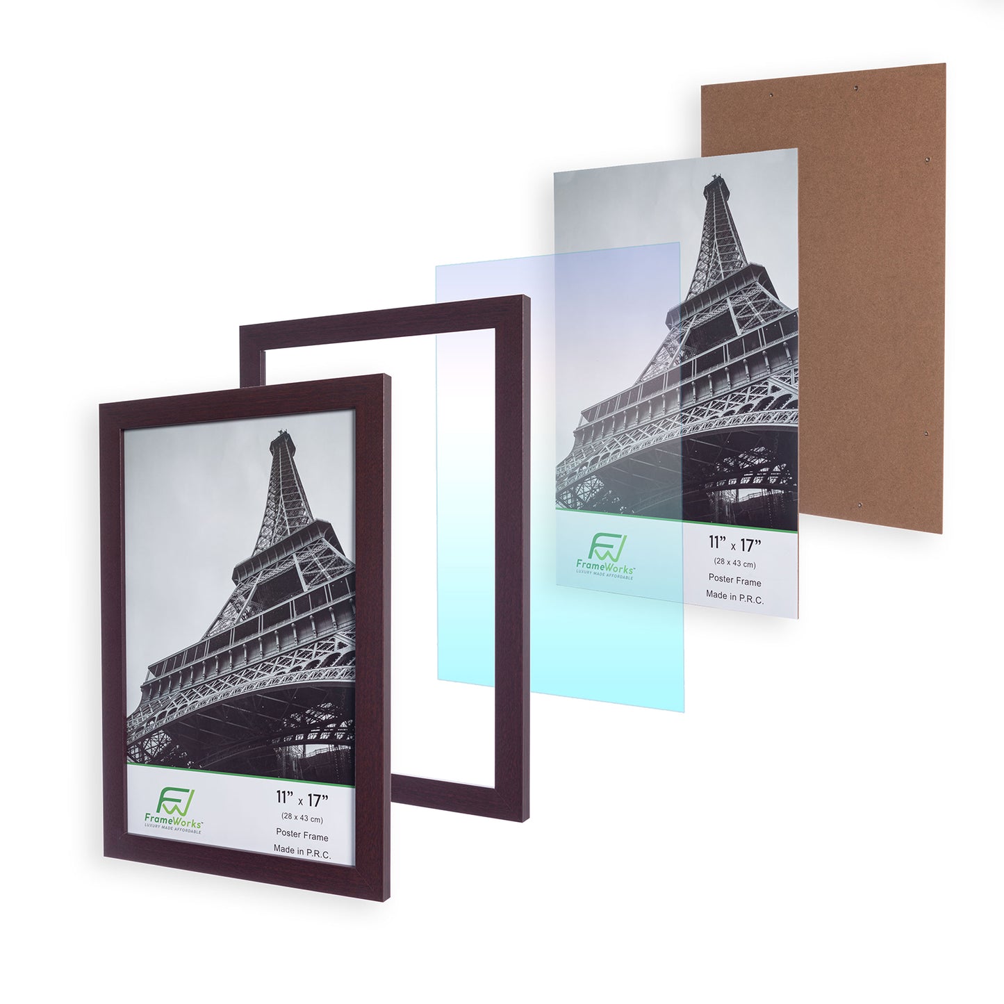 11" x 17" Mahogany Wood 2-Pack Back-Loading Poster Frames