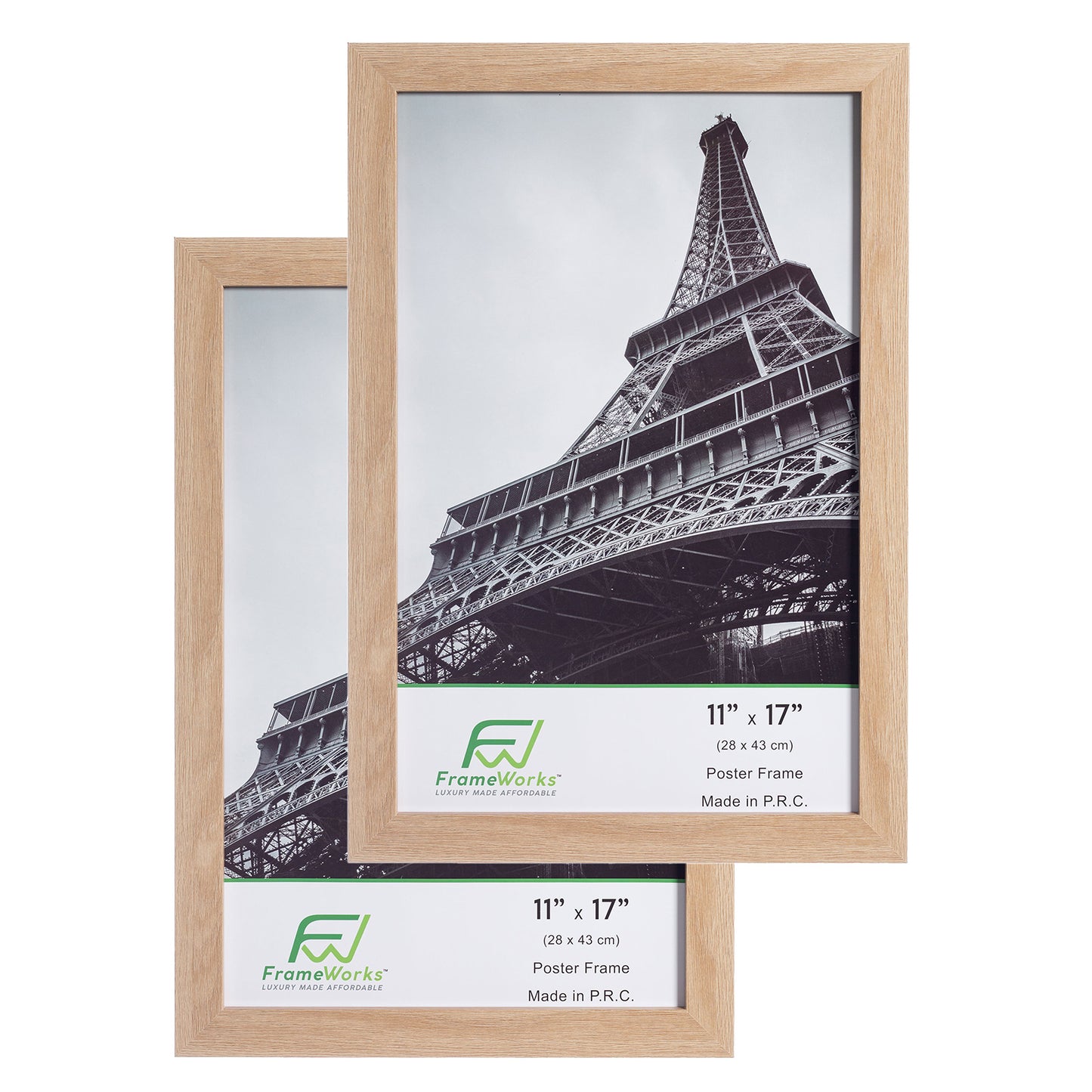 11" x 17" Natural Oak Wood 2-Pack Back-Loading Poster Frames