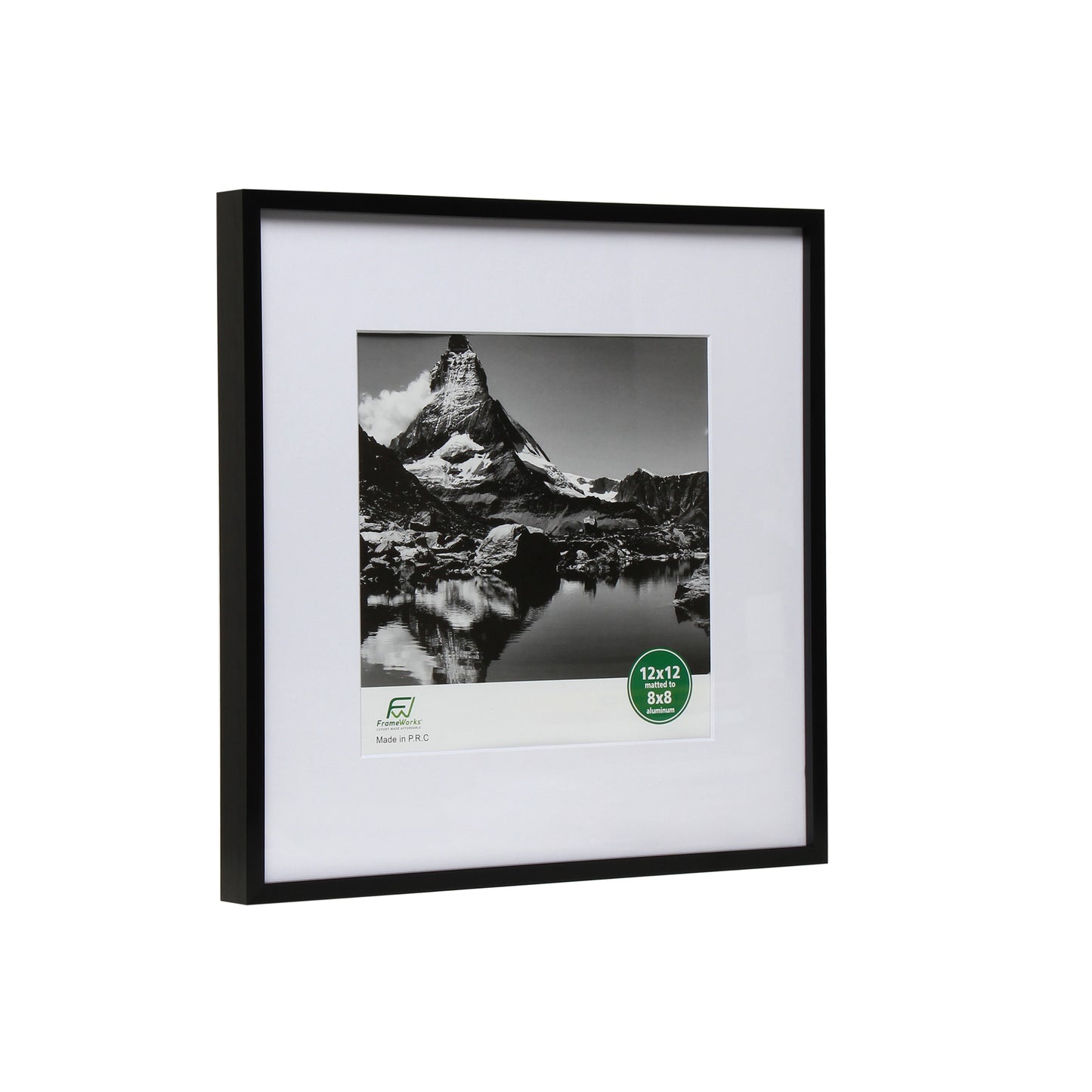 12" x 12" Deluxe Black Aluminum Contemporary Picture Frame, 8" x 8" Matted