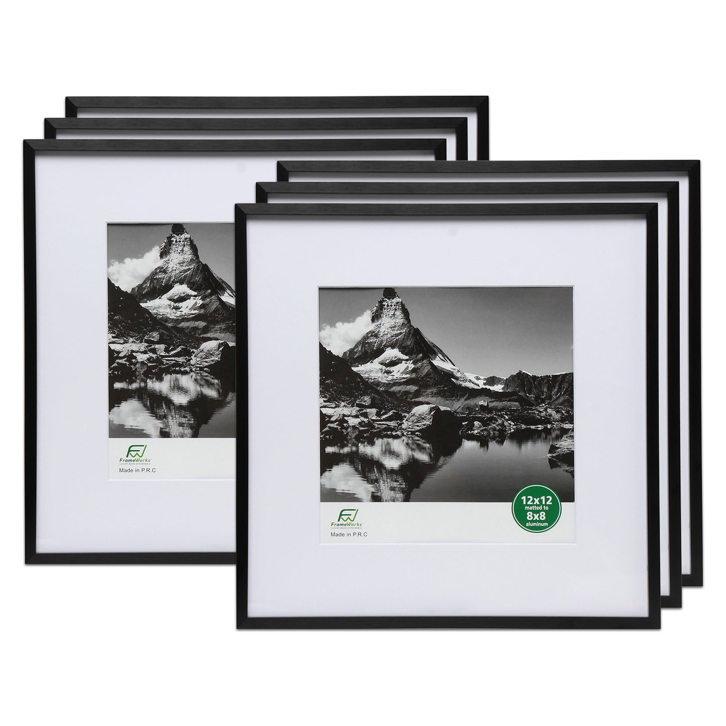 12" x 12" Deluxe Black Aluminum Contemporary Picture Frame, 8" x 8" Matted