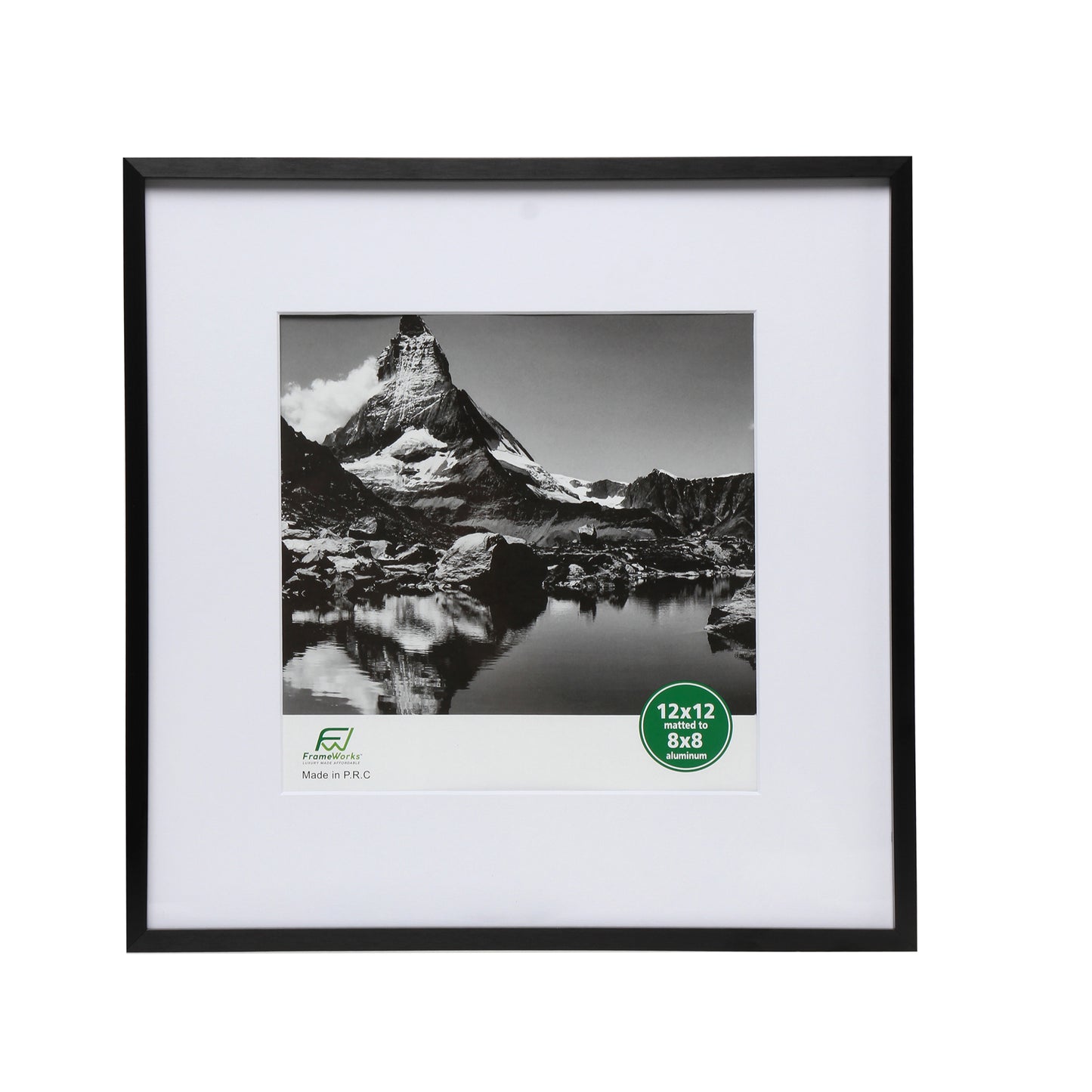 12" x 12" Deluxe Black Aluminum Contemporary Picture Frame, 8" x 8" Matted
