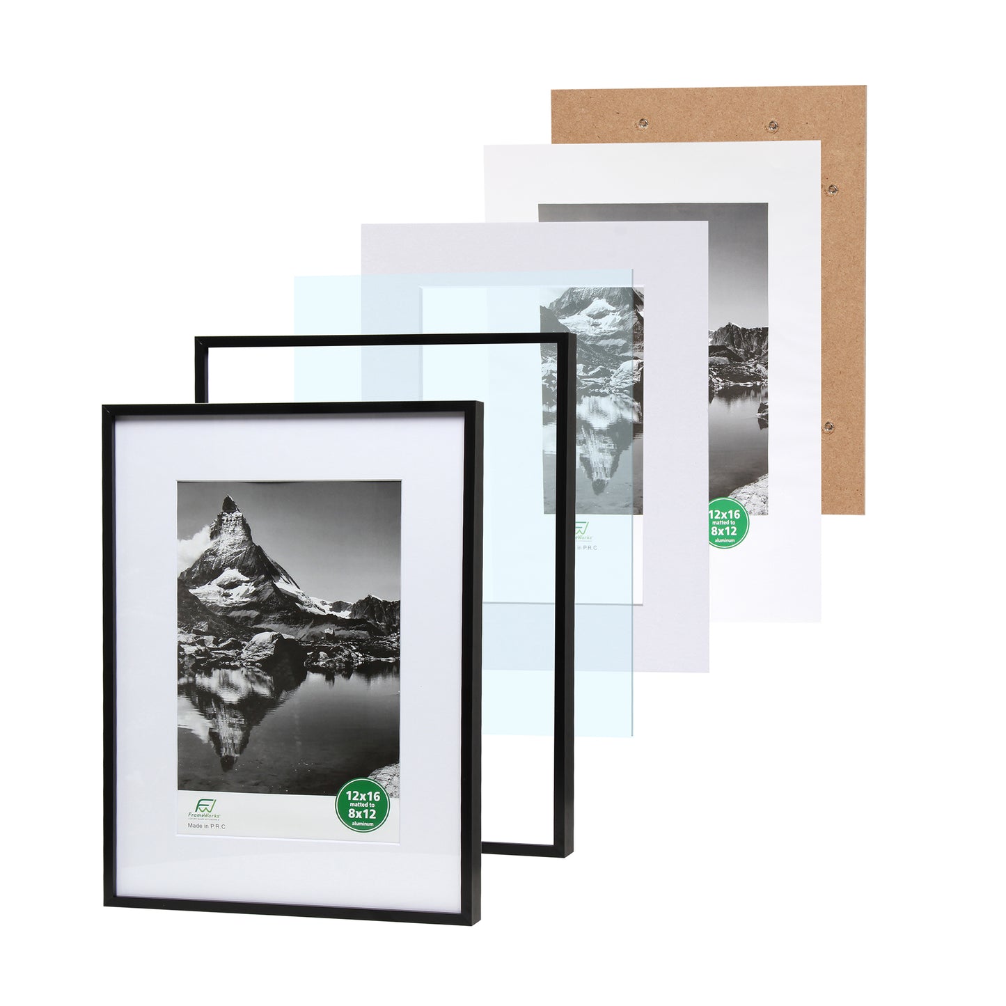 12" x 16" Deluxe Black Aluminum Contemporary Picture Frame, 8" x 12" Matted
