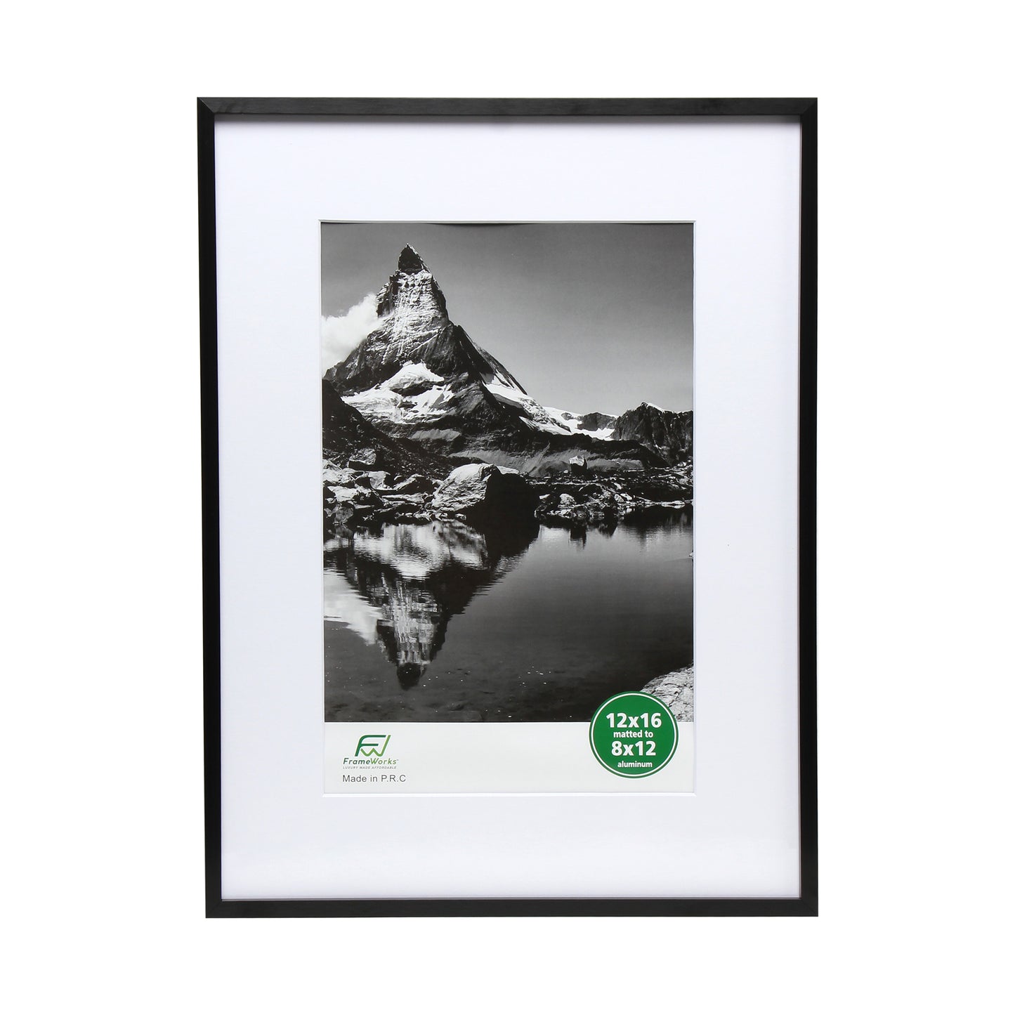 12" x 16" Deluxe Black Aluminum Contemporary Picture Frame, 8" x 12" Matted