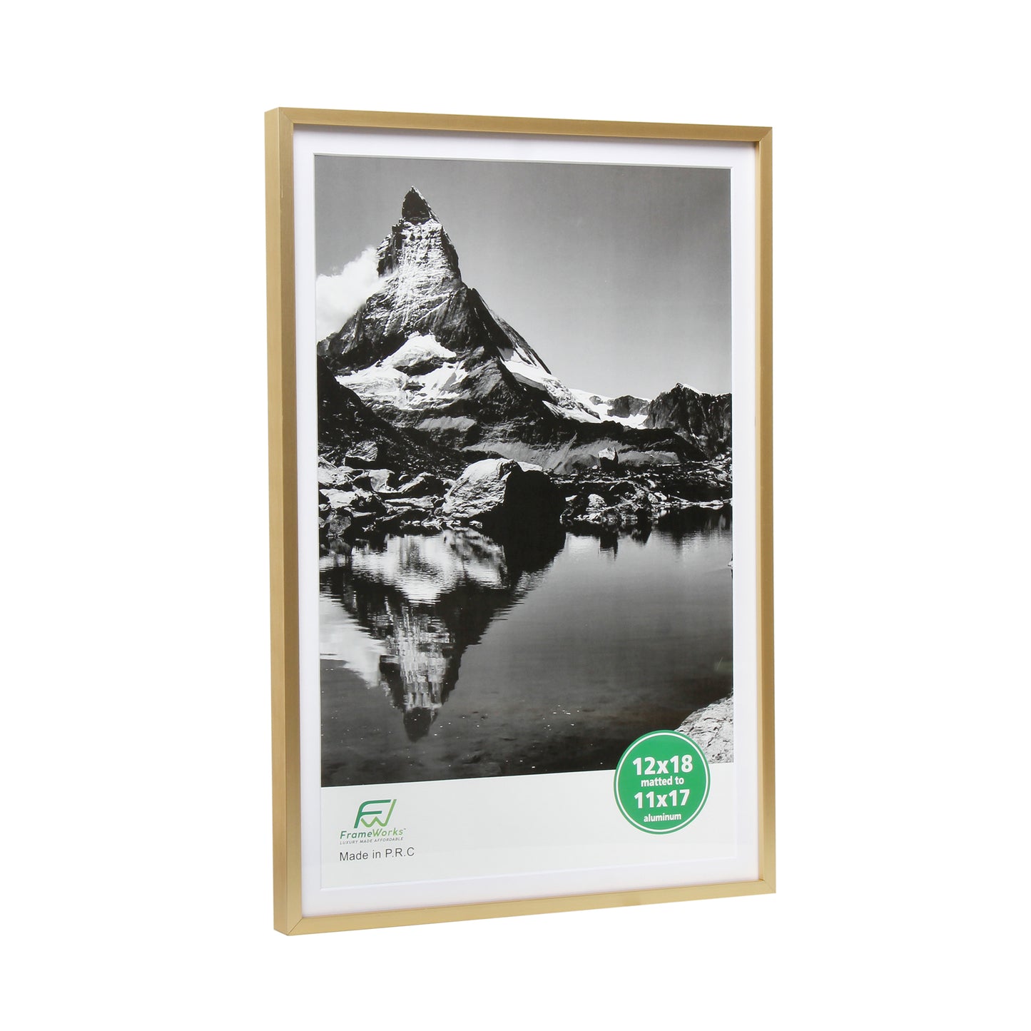 12" x 18" Deluxe Brass Gold Aluminum Contemporary Picture Frame, 11" x 17" Matted