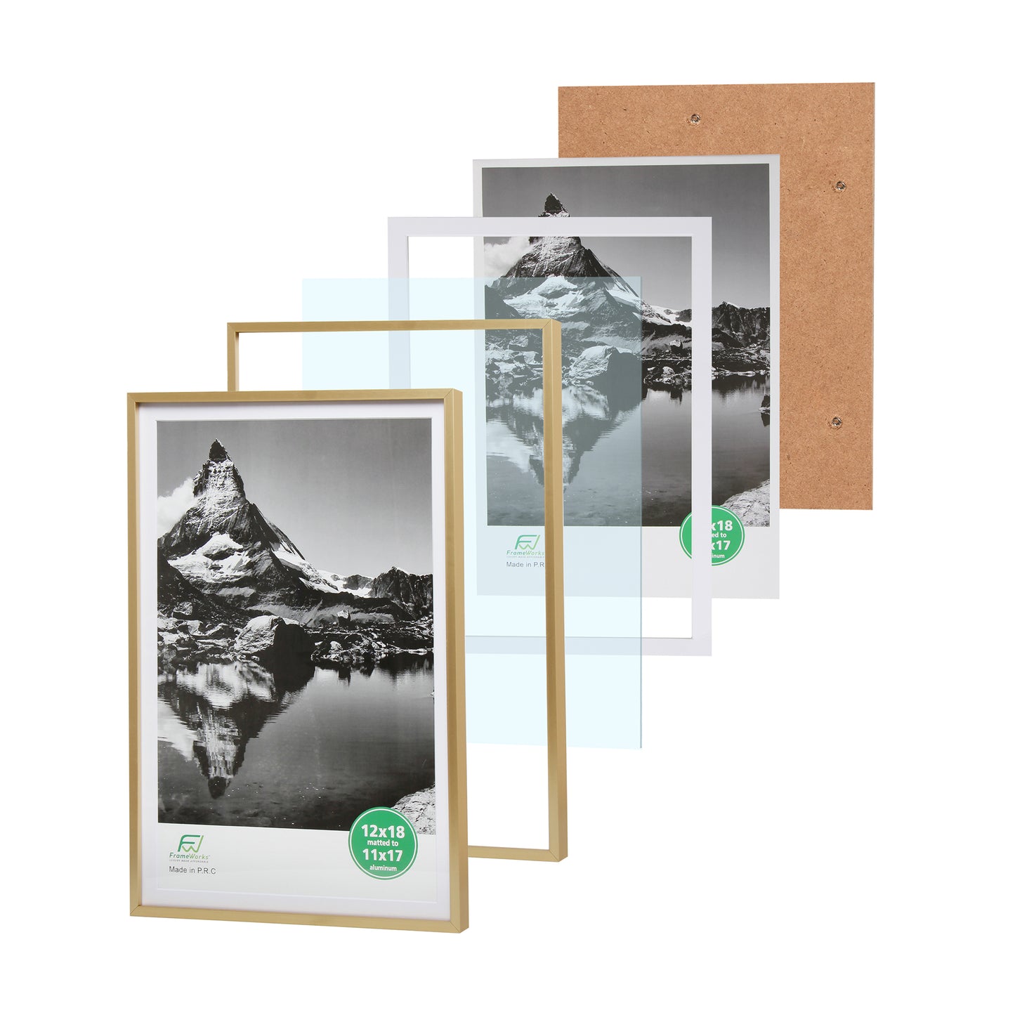 12" x 18" Deluxe Brass Gold Aluminum Contemporary Picture Frame, 11" x 17" Matted