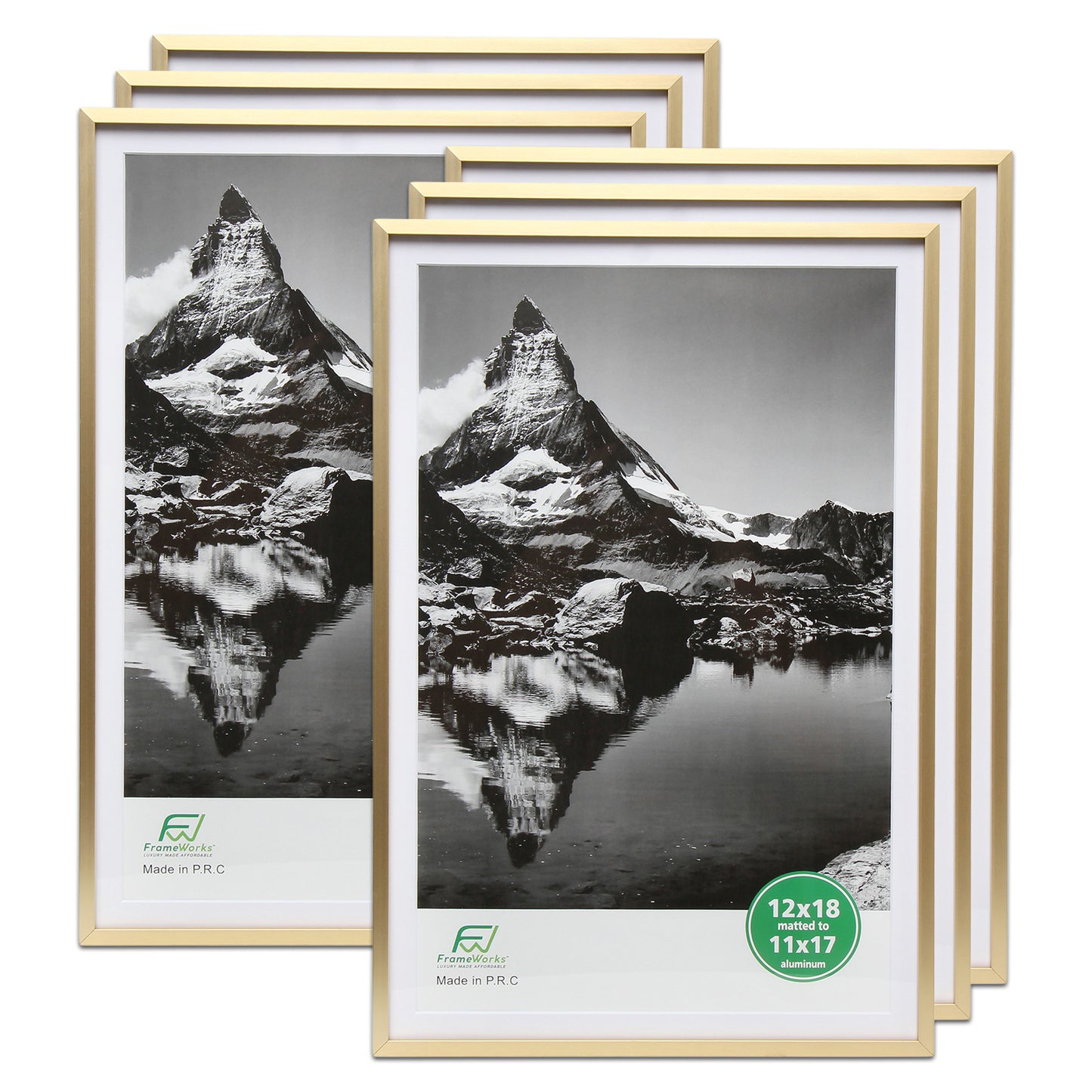 12" x 18" Deluxe Brass Gold Aluminum Contemporary Picture Frame, 11" x 17" Matted