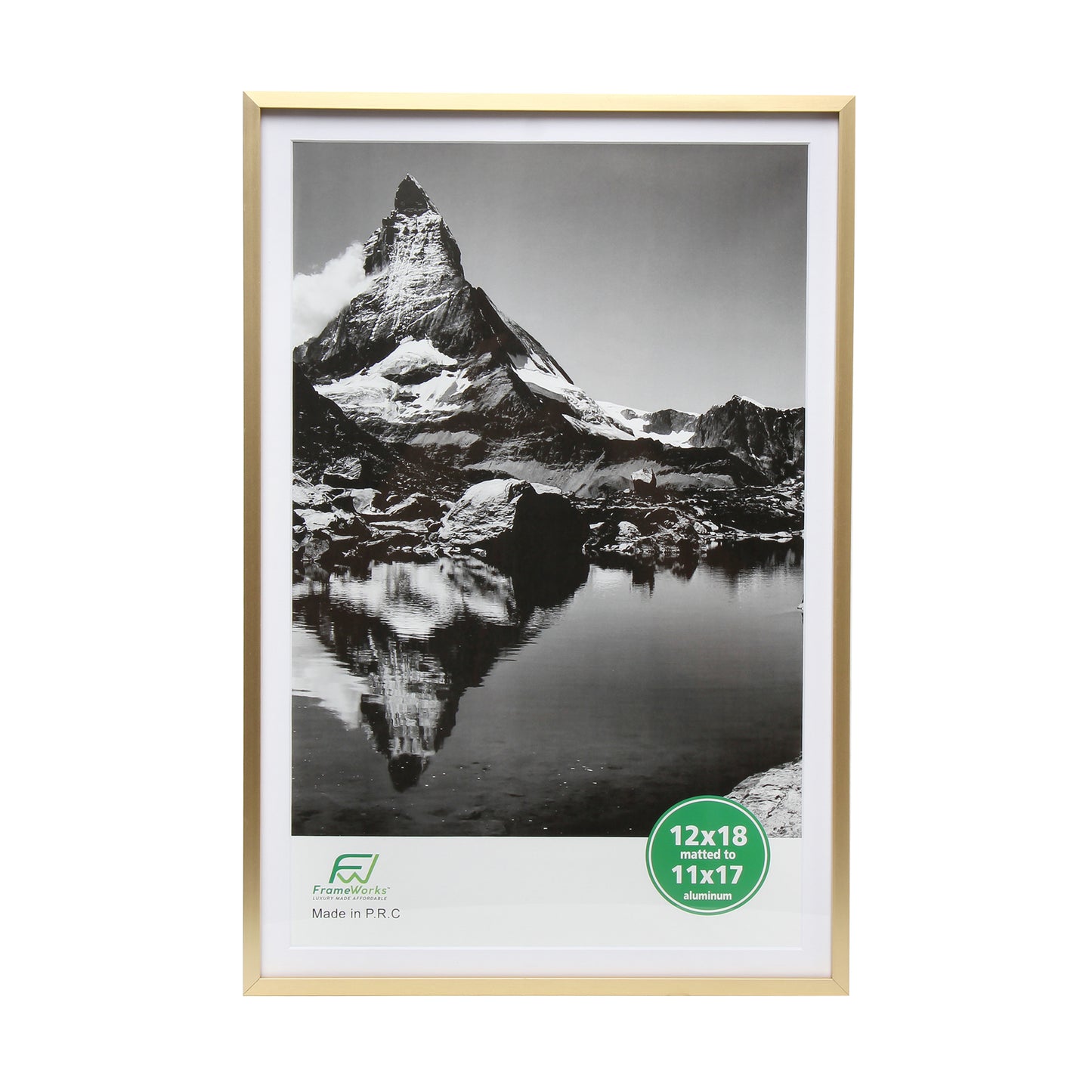 12" x 18" Deluxe Brass Gold Aluminum Contemporary Picture Frame, 11" x 17" Matted
