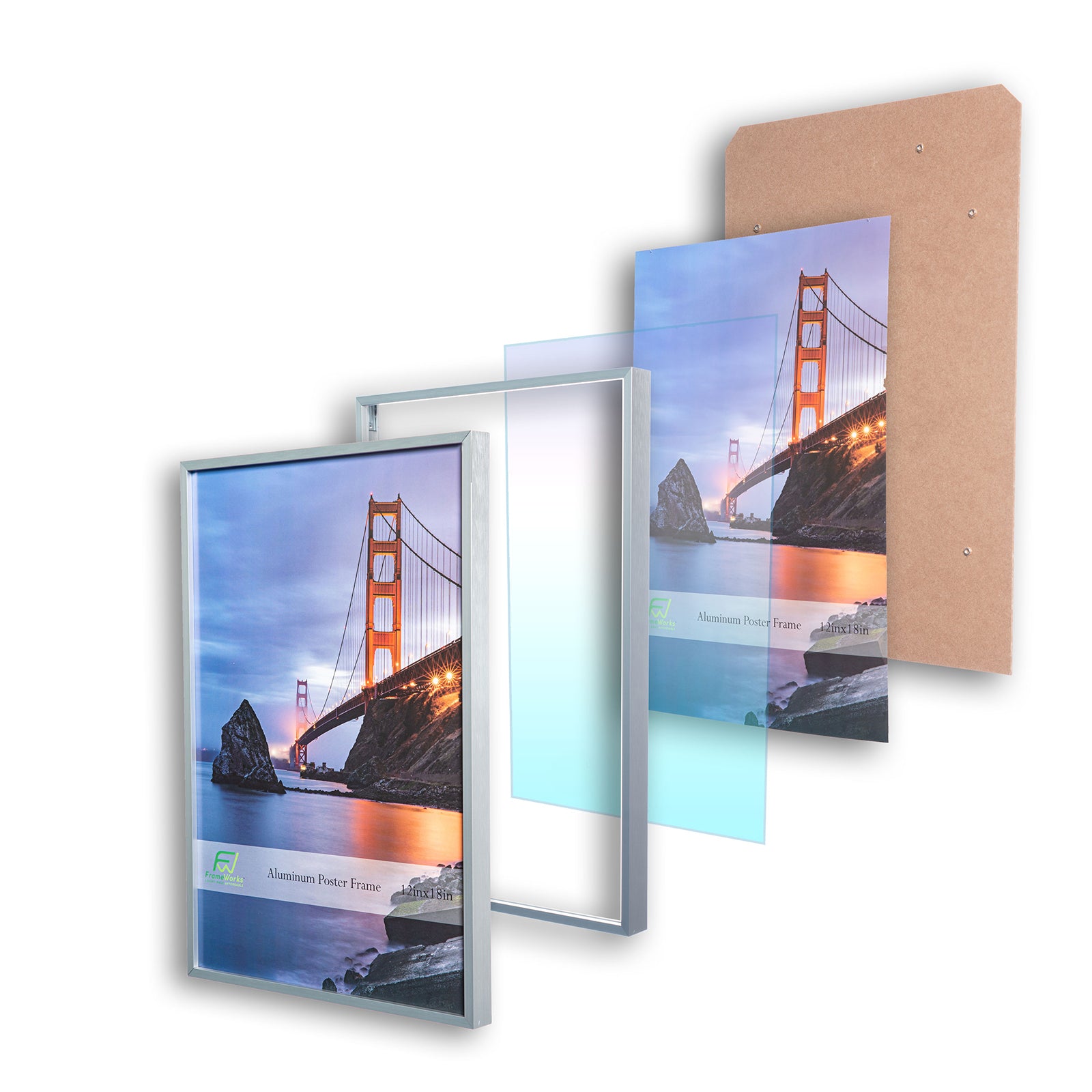 12" x 18" Silver Brushed Aluminum Poster Picture Frame with Plexiglass