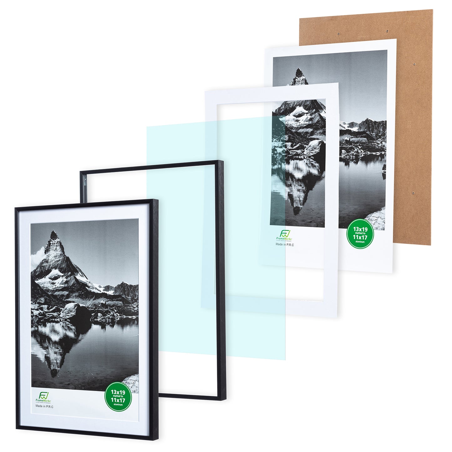 13" x 19" Deluxe Black Aluminum Contemporary Picture Frame, 11" x 17" Matted