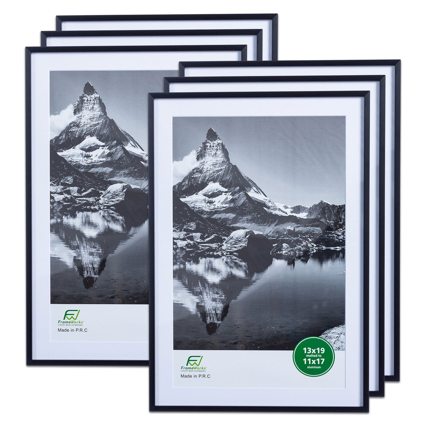 13" x 19" Deluxe Black Aluminum Contemporary Picture Frame, 11" x 17" Matted