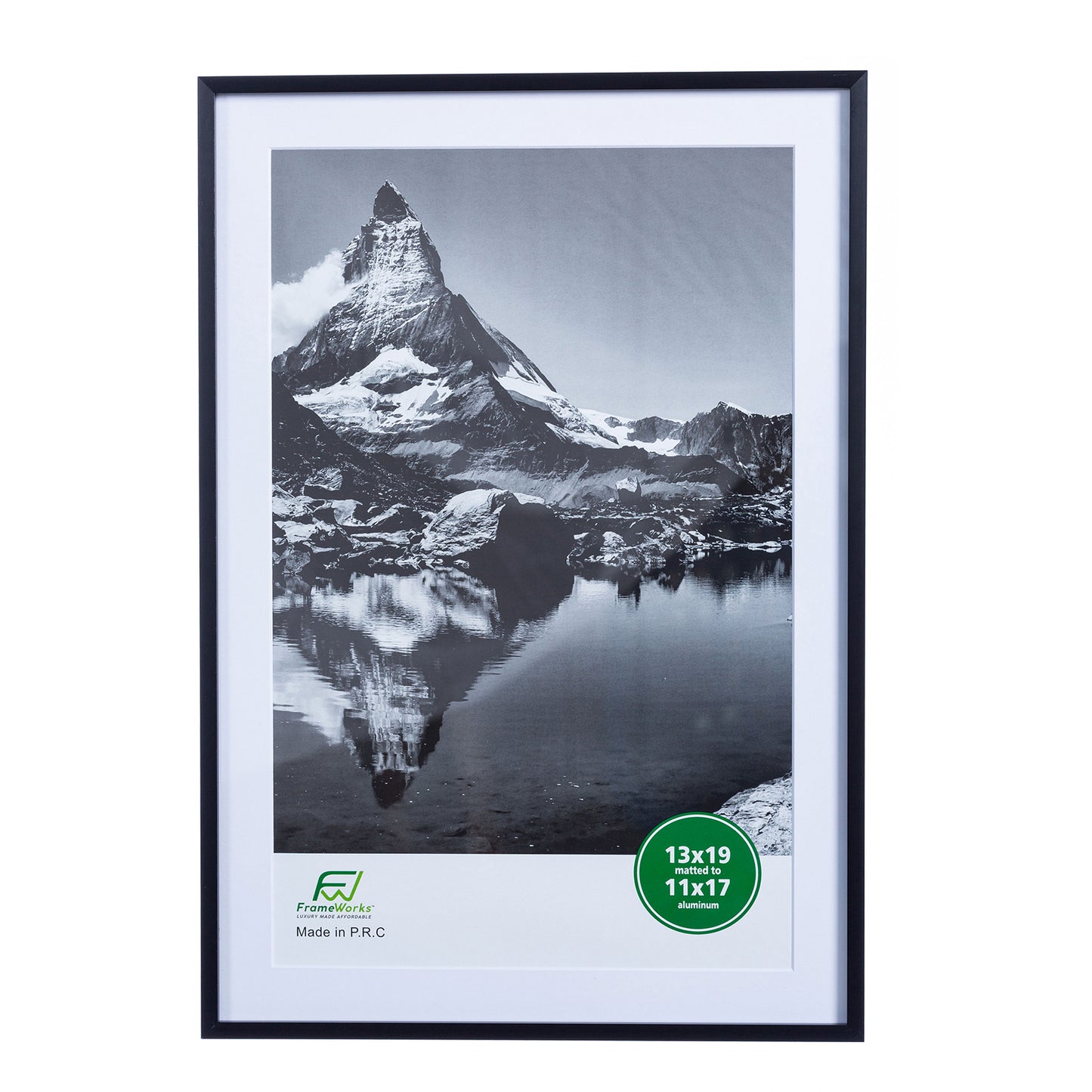 13" x 19" Deluxe Black Aluminum Contemporary Picture Frame, 11" x 17" Matted