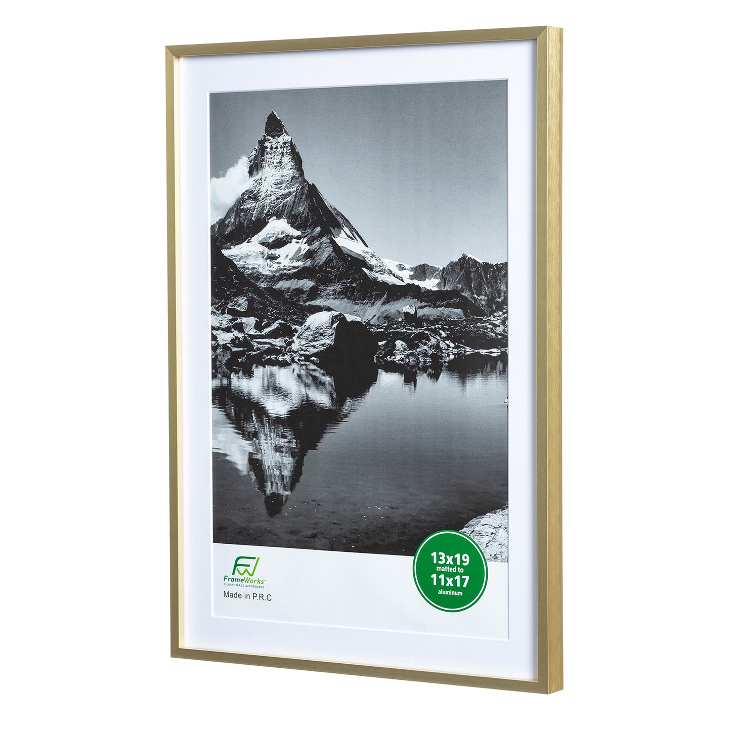 13" x 19" Deluxe Brass Gold Aluminum Contemporary Picture Frame, 11" x 17" Matted
