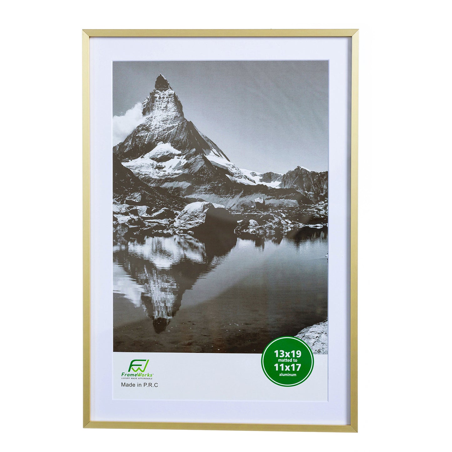 13" x 19" Deluxe Brass Gold Aluminum Contemporary Picture Frame, 11" x 17" Matted