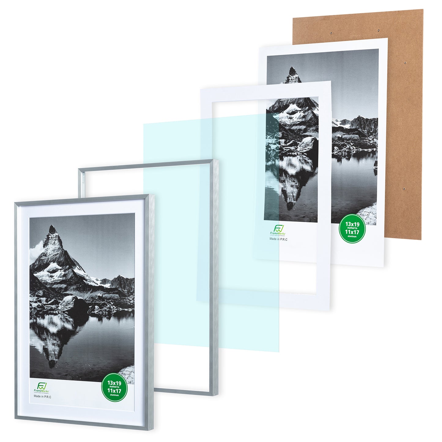 13" x 19" Deluxe Silver Aluminum Contemporary Picture Frame, 11" x 17" Matted