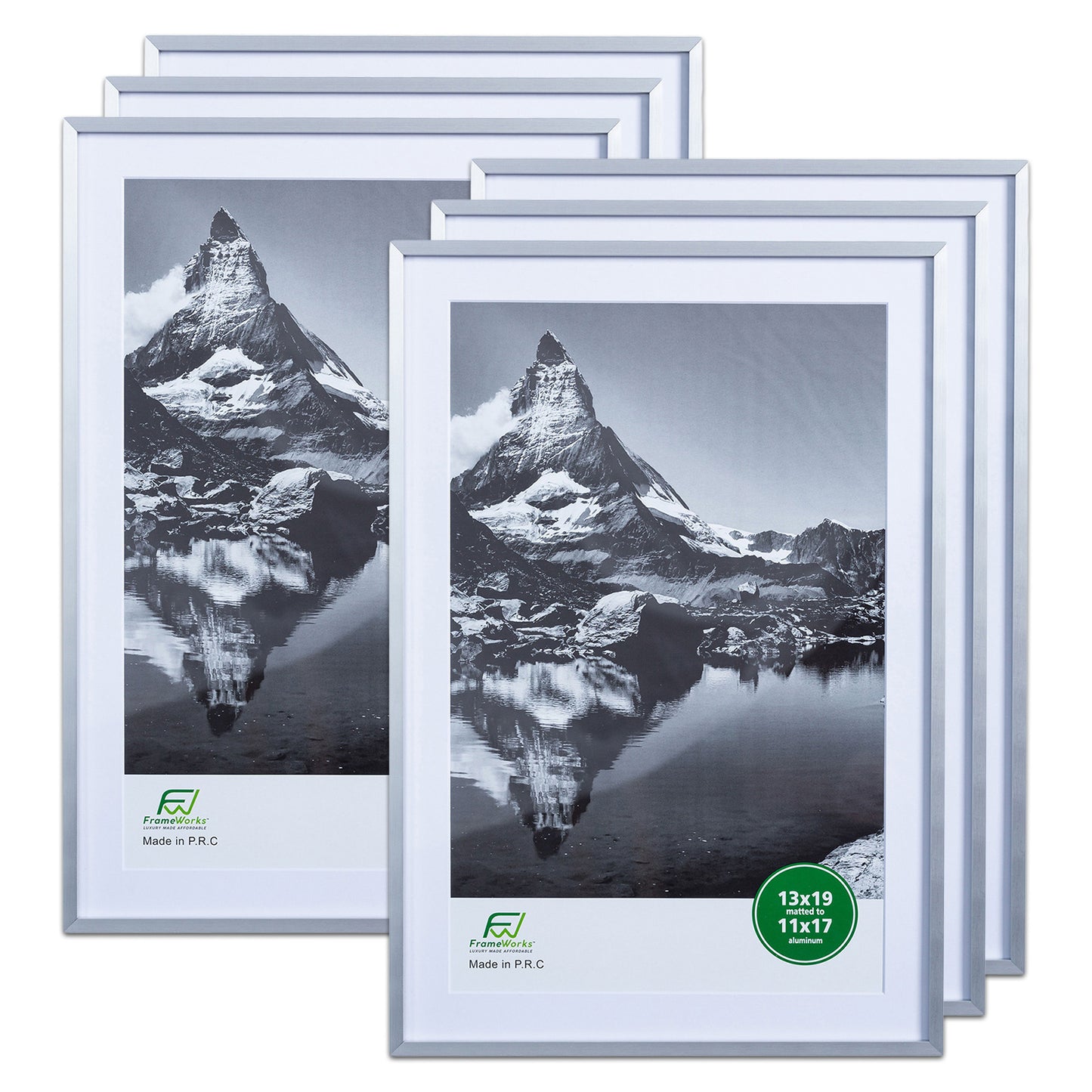 13" x 19" Deluxe Silver Aluminum Contemporary Picture Frame, 11" x 17" Matted