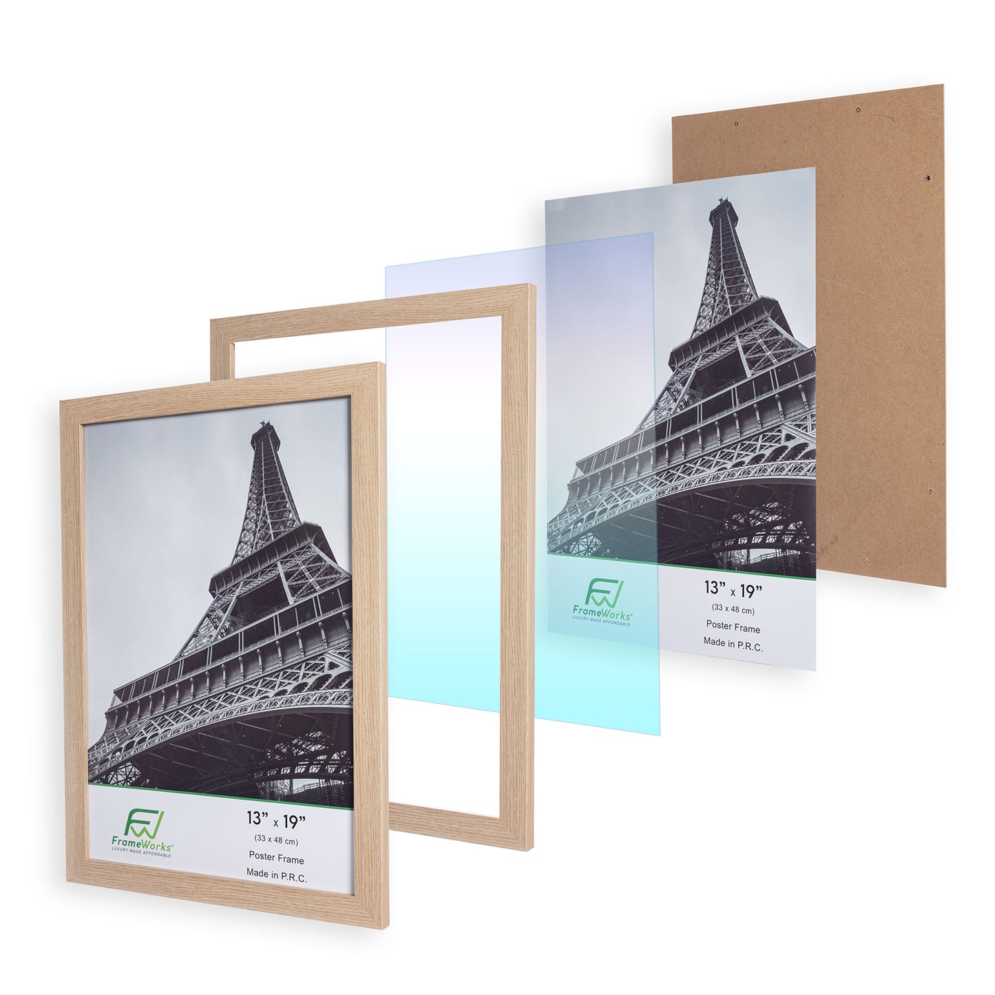 13" x 19" Natural Oak Wood 2-Pack Back-Loading Poster Frames