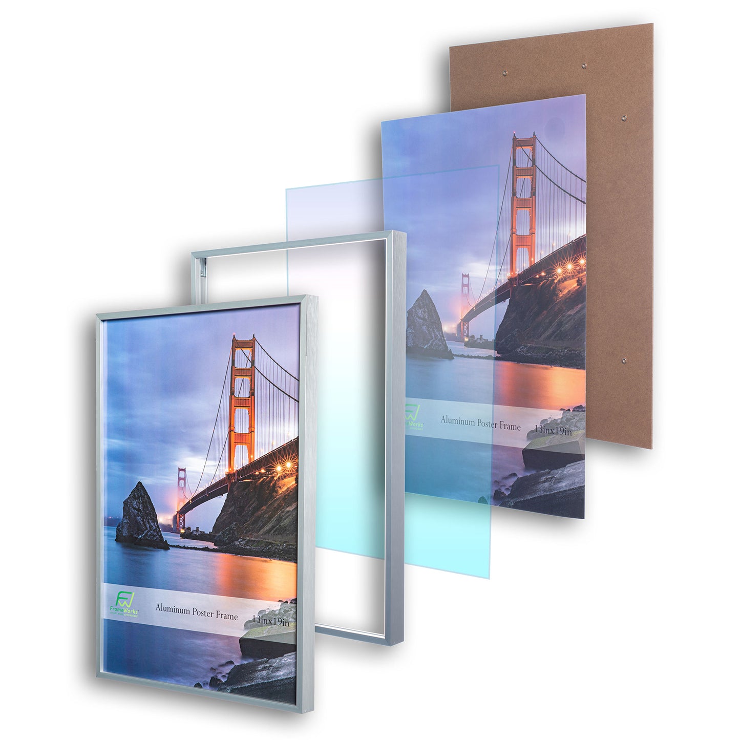 13" x 19" Silver Brushed Aluminum Poster Picture Frame with Plexiglass