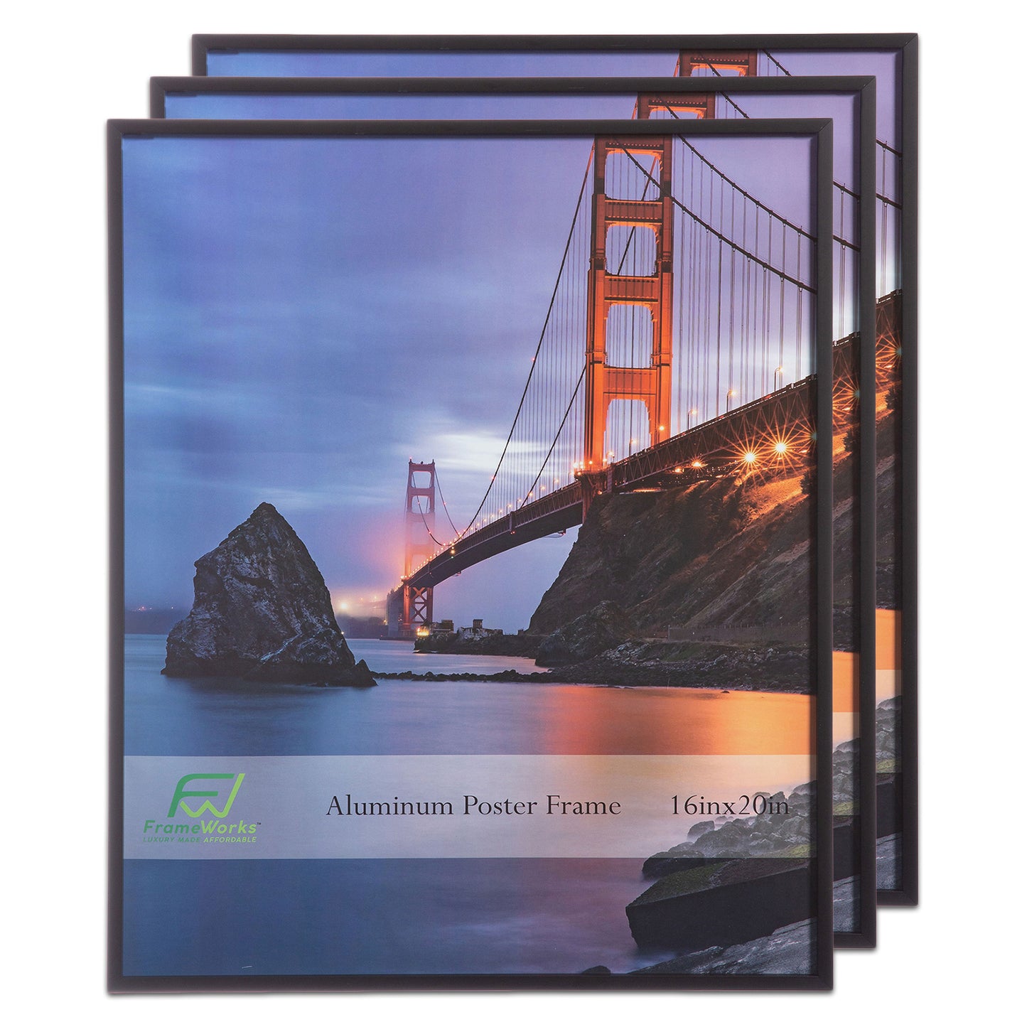 16" x 20" Black Brushed Aluminum Poster Picture Frame with Plexiglass