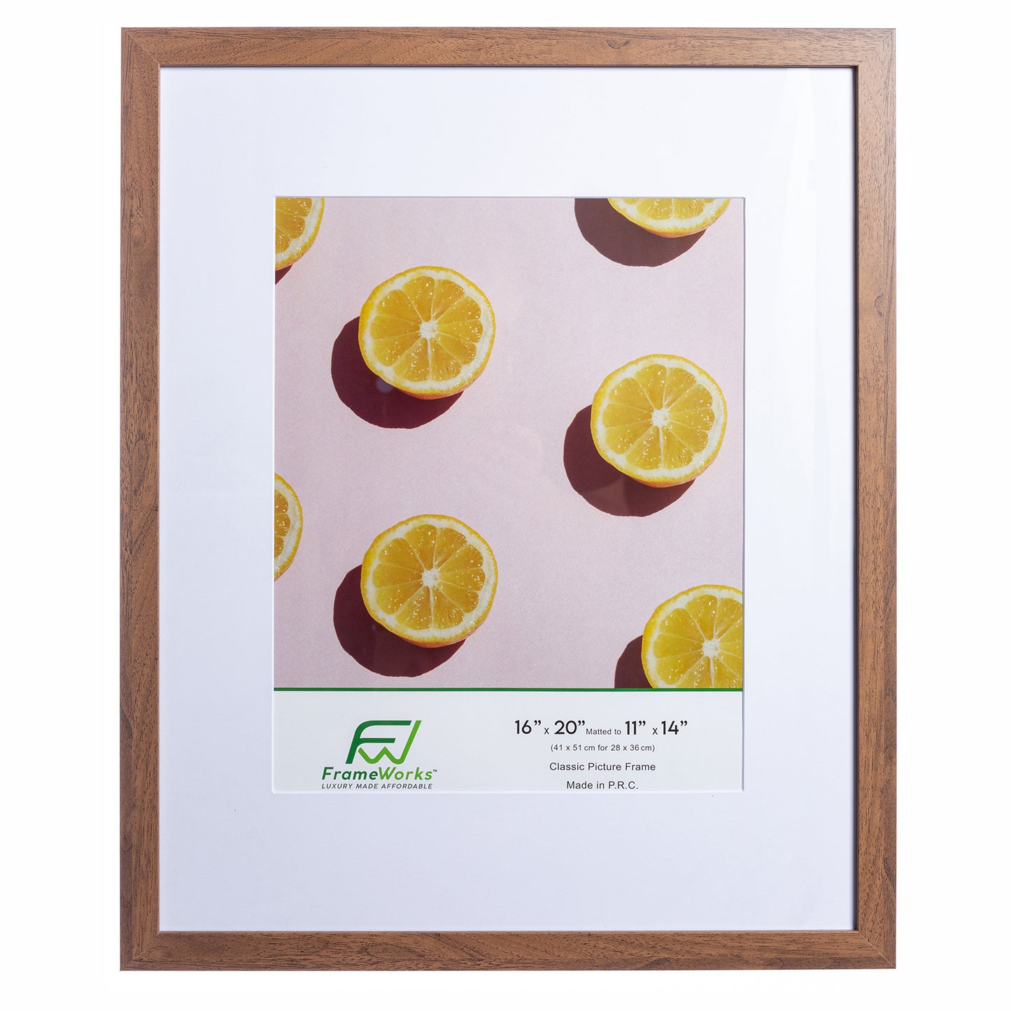 16" x 20” Classic Dark Oak Wood Picture Frame with Tempered Glass, 11" x 14" Matted