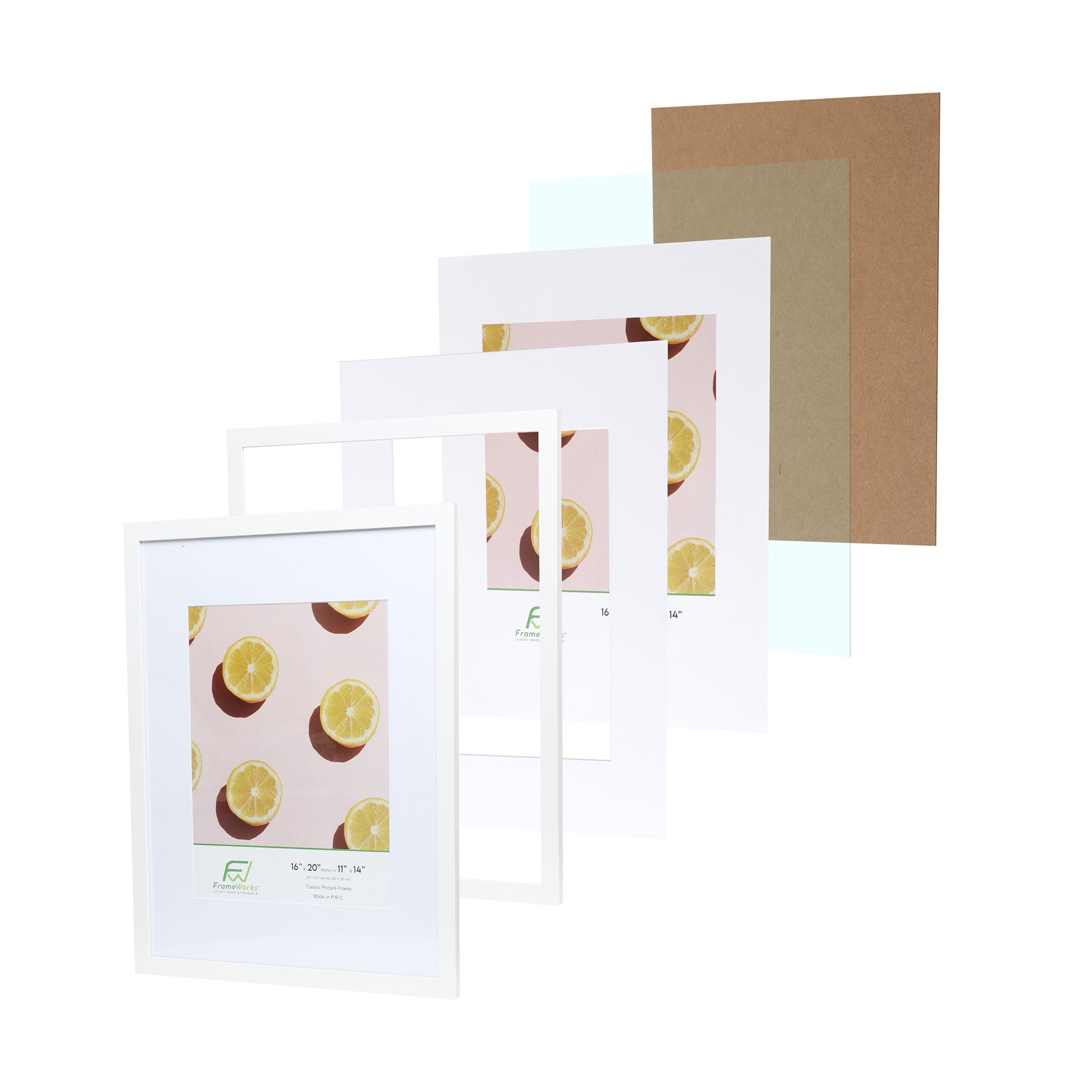 16" x 20” Classic White Wood Picture Frame with Tempered Glass, 11" x 14" Matted