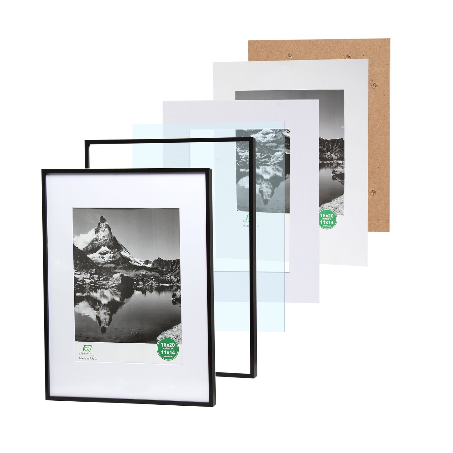 16" x 20" Deluxe Black Aluminum Contemporary Picture Frame, 11" x 14" Matted