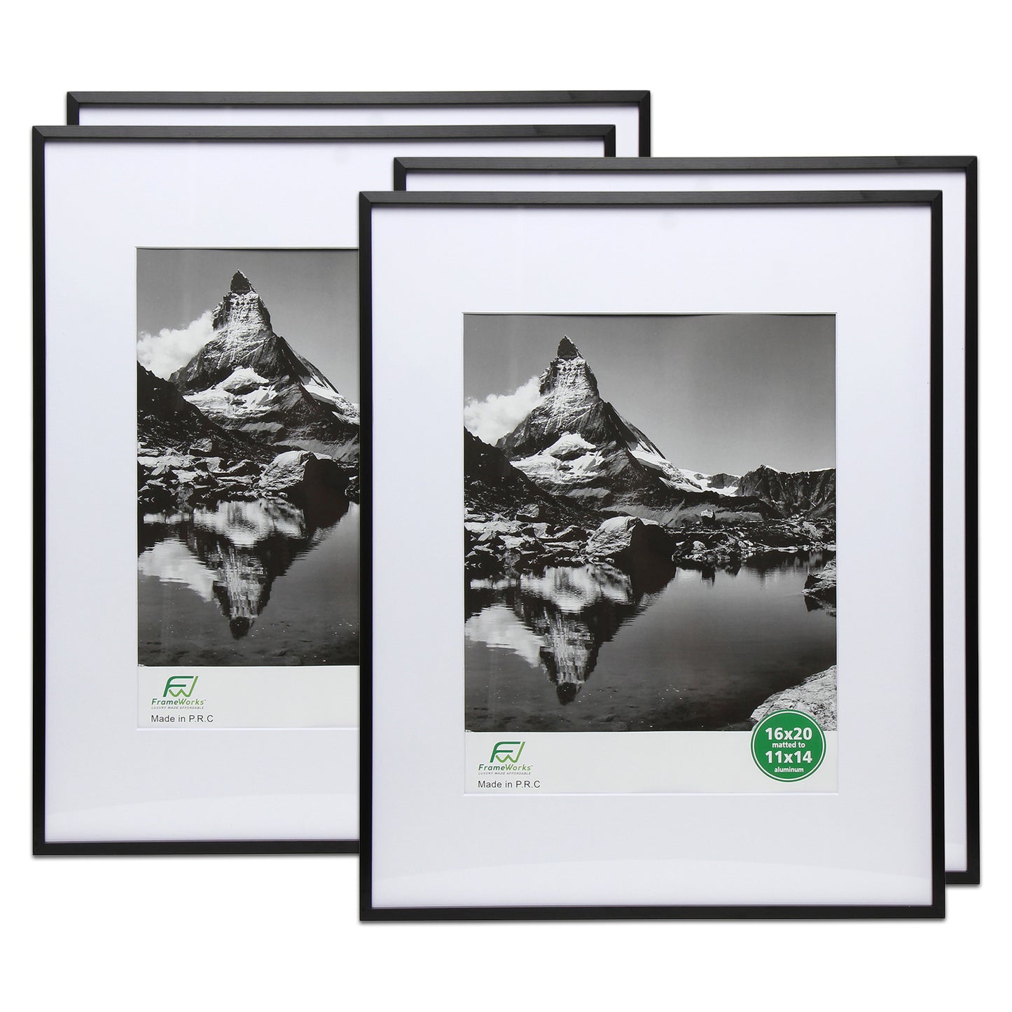 16" x 20" Deluxe Black Aluminum Contemporary Picture Frame, 11" x 14" Matted
