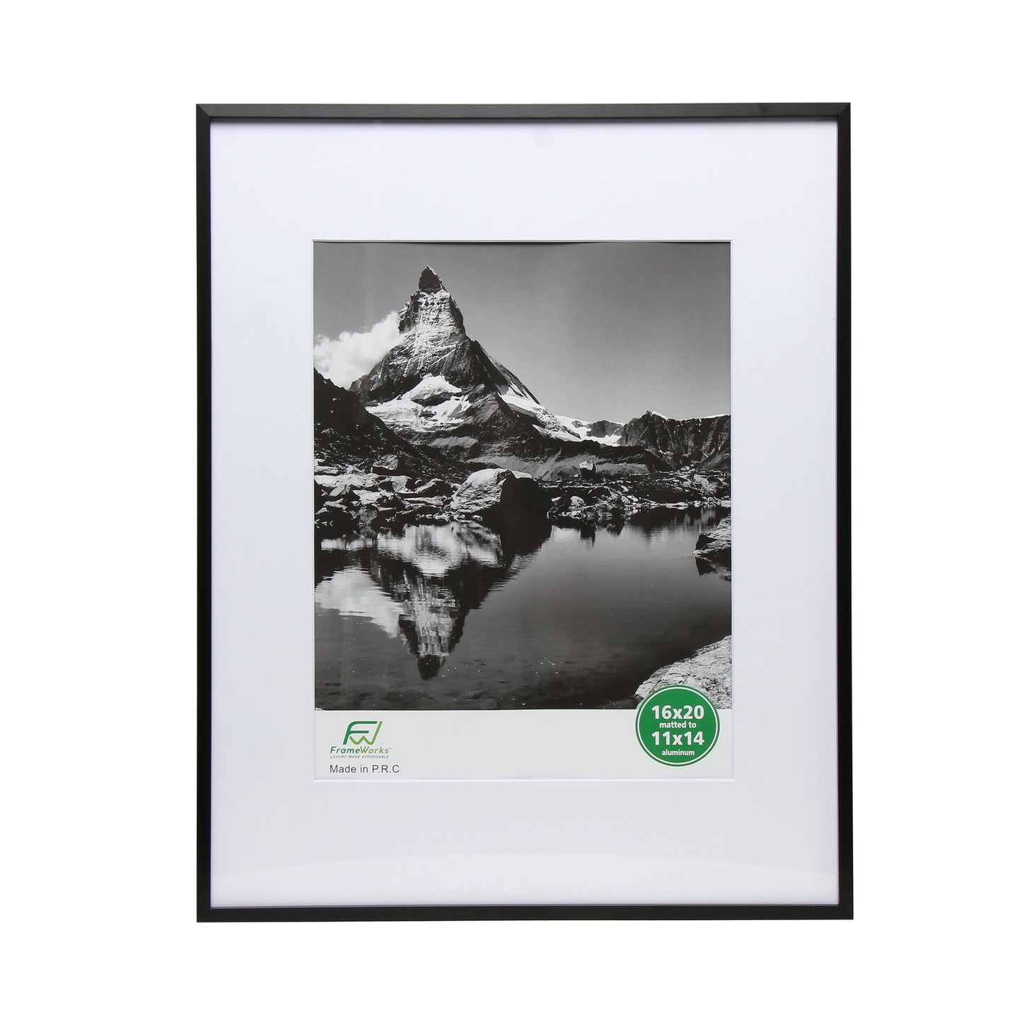 16" x 20" Deluxe Black Aluminum Contemporary Picture Frame, 11" x 14" Matted